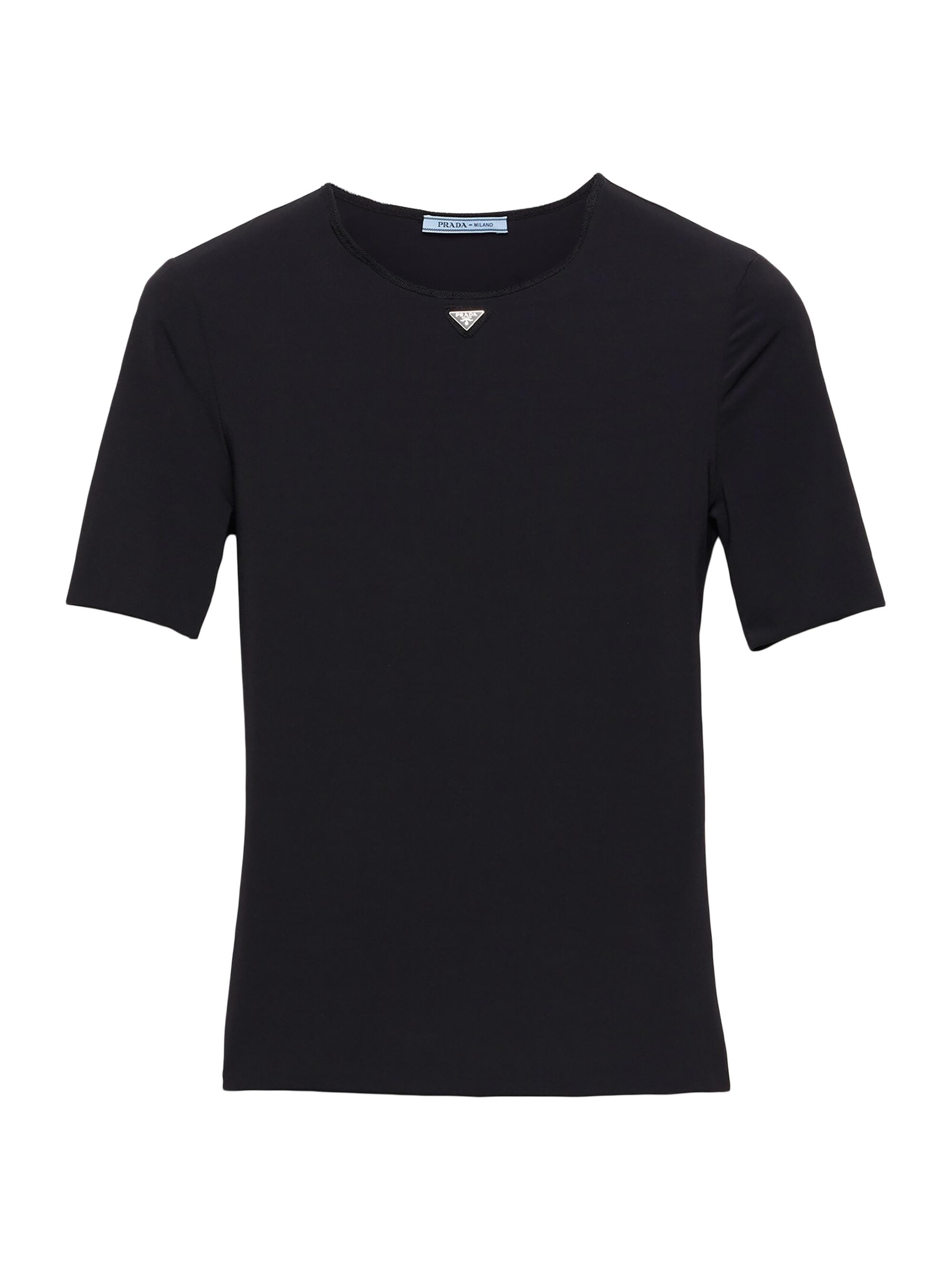 Prada Women's Short-Sleeved Stretch Fabric T-Shirt - Black