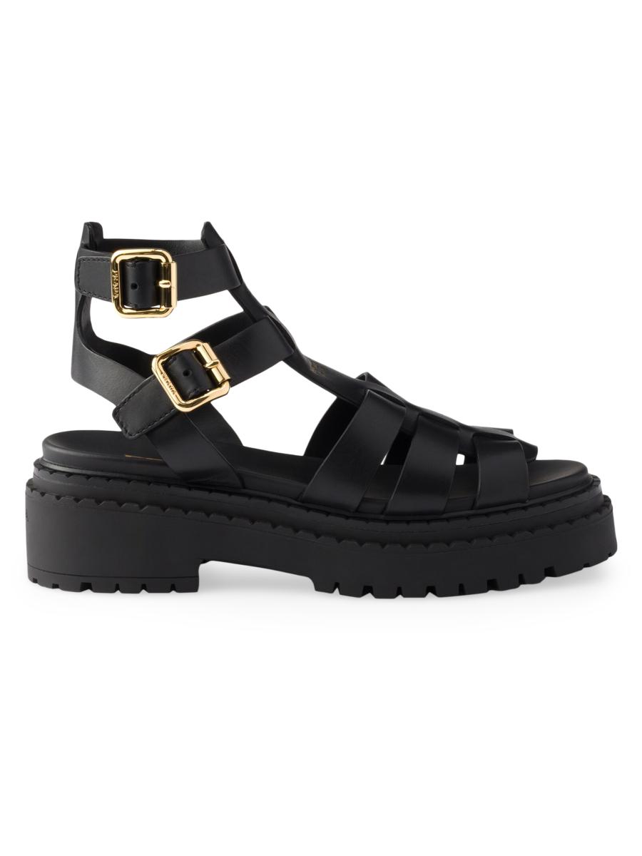 Prada Leather Sandals with Ankle Straps | Saks Fifth Avenue