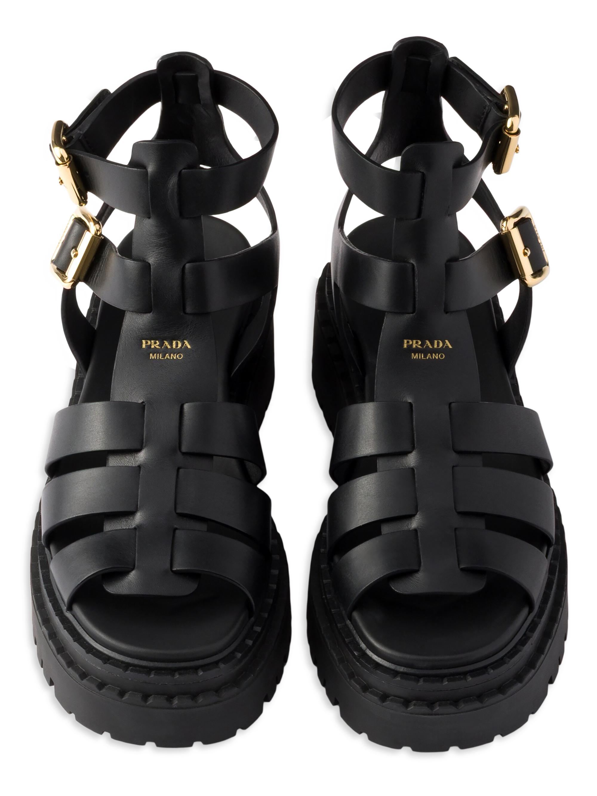 Prada Leather Sandals with Ankle Straps | Saks Fifth Avenue