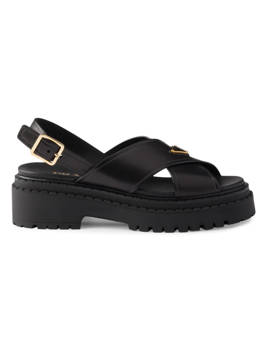 サンダル・ミュール PRADA BLACK LEATHER SANDALS Prada Leather Sandals | Saks Fifth Avenue