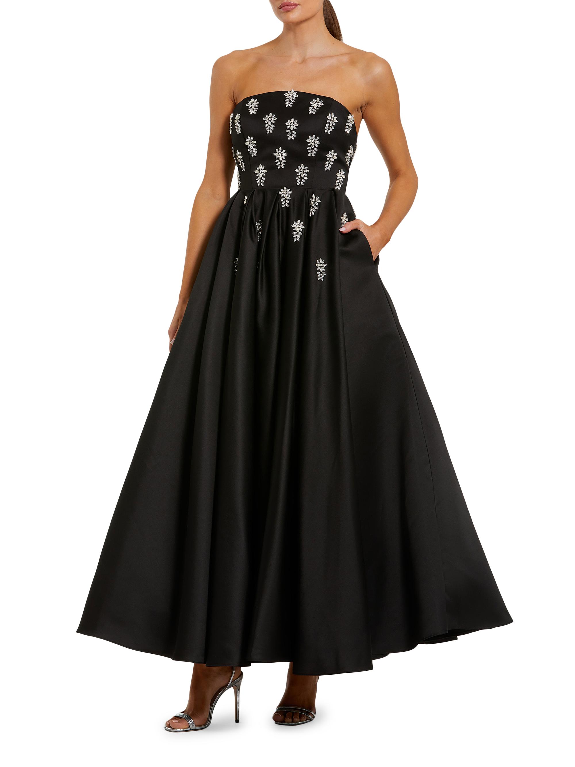 Mac Duggal Women's Embellished Satin Strapless Tea-Length Dress - Black