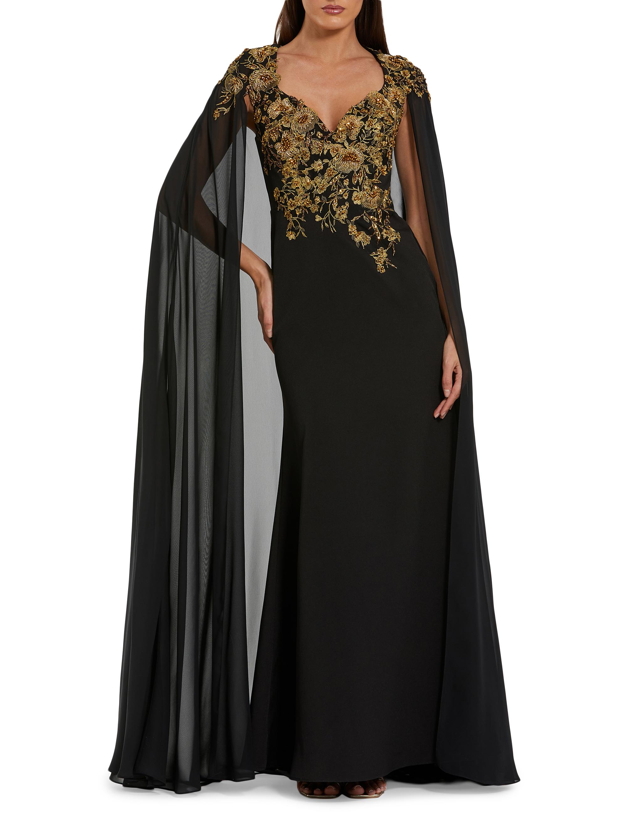 Mac Duggal Women's Crepe Floral Embellished Gown - Black Gold