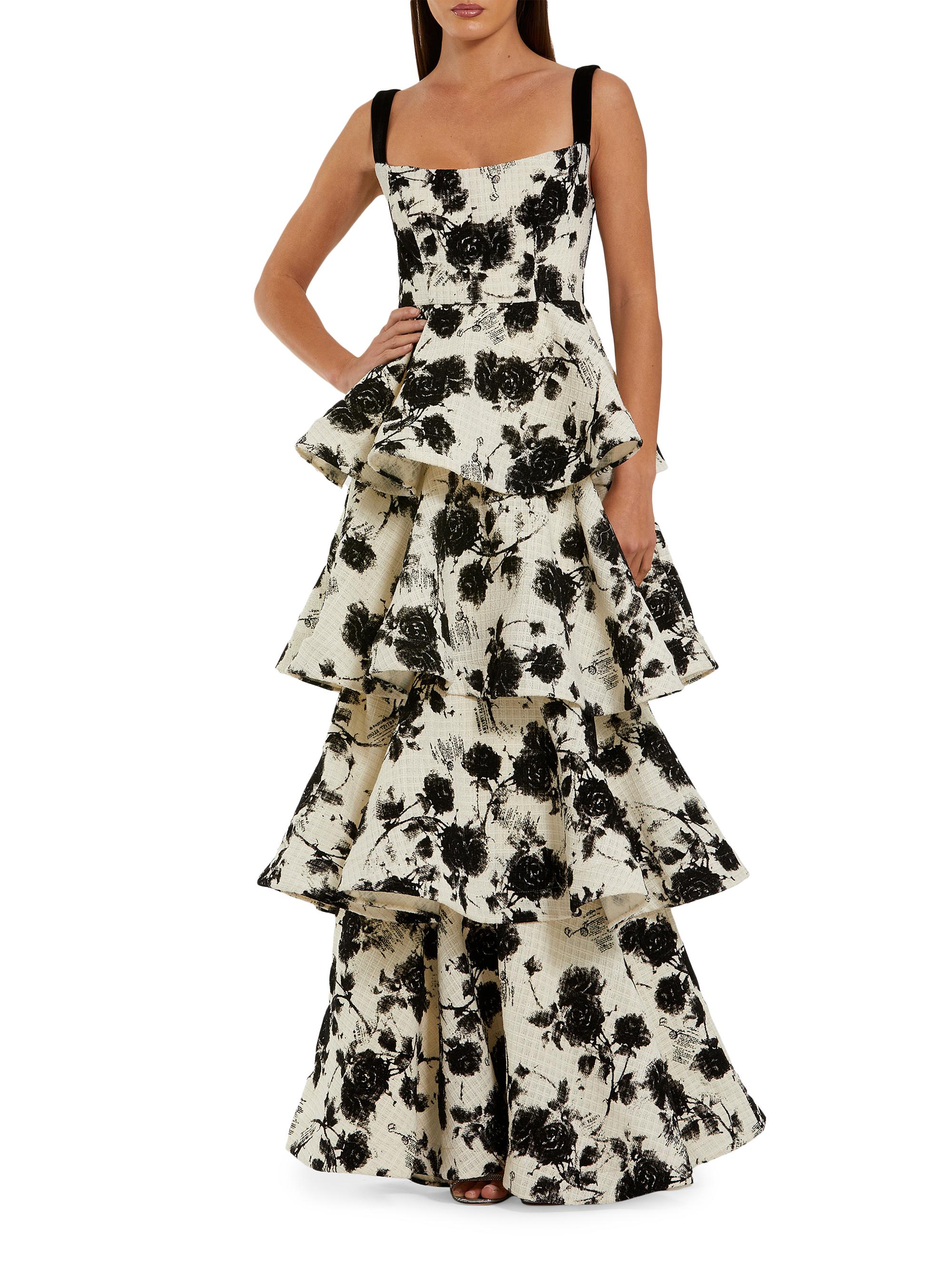 Mac Duggal Women's Floral Bouclé Tiered Gown - Black