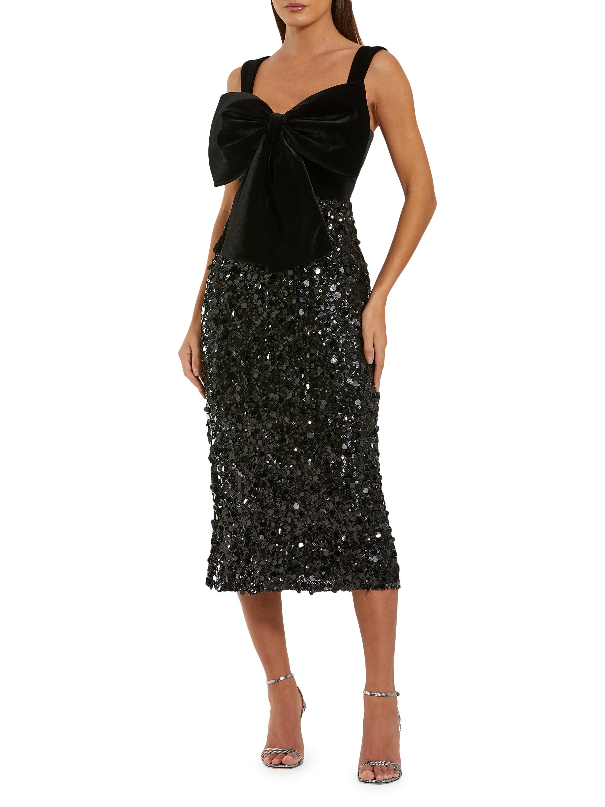 Mac Duggal Women's Velvet Bow Sequined Midi-Dress - Black
