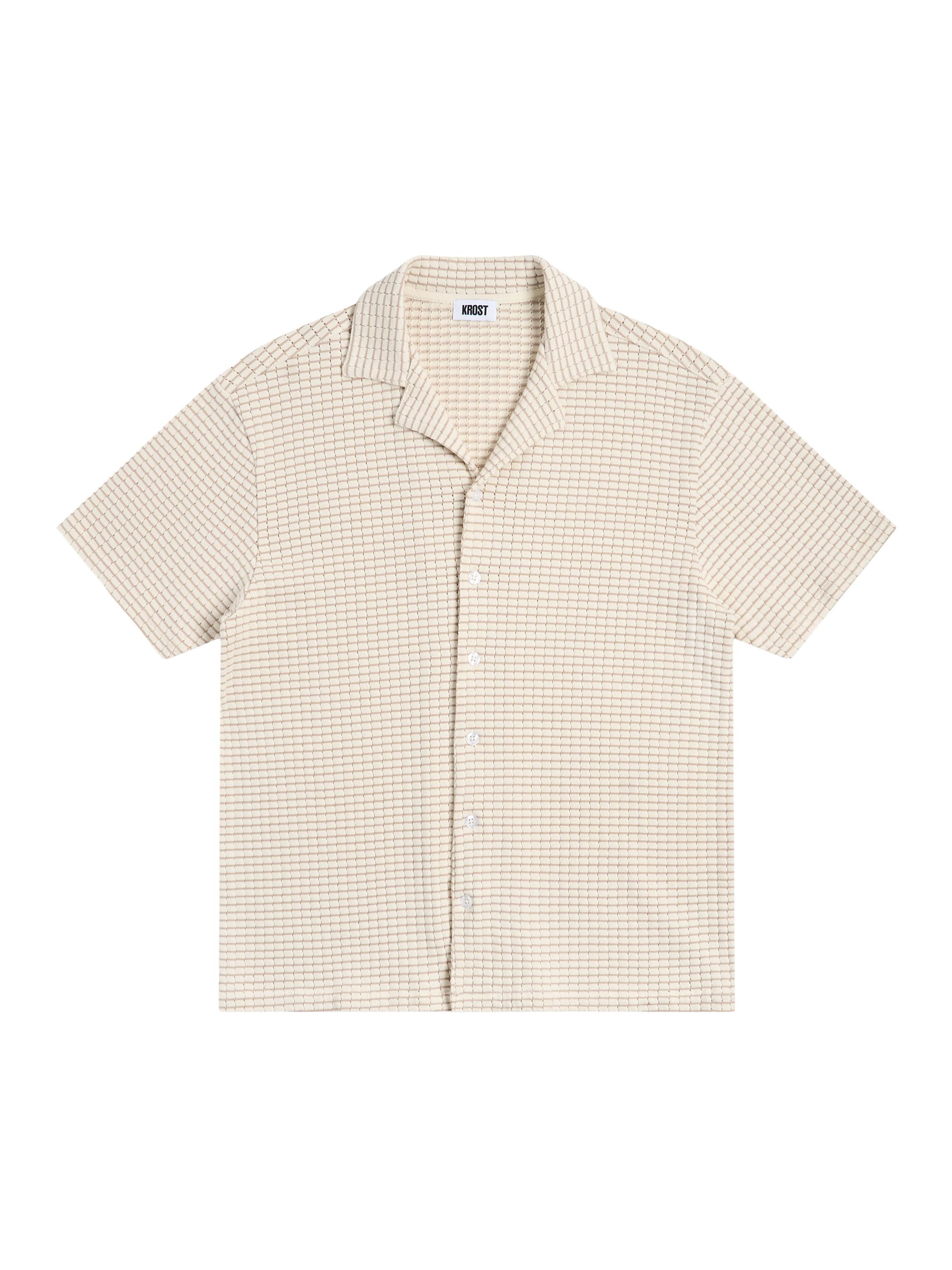 Krost Men's Checkered Knit Bowling Shirt - Egret