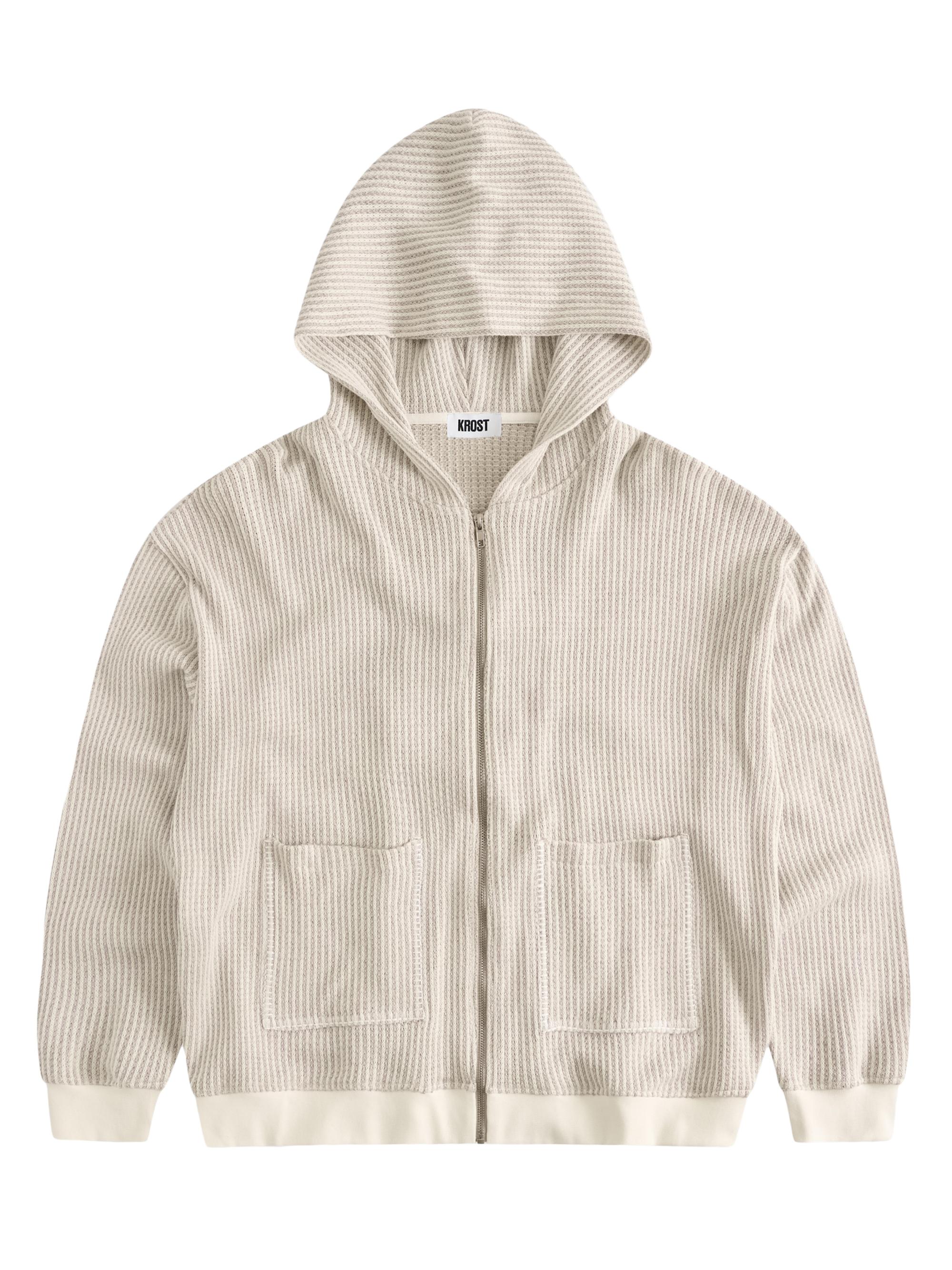 Krost Men's Striped Zip Hoodie - Egret