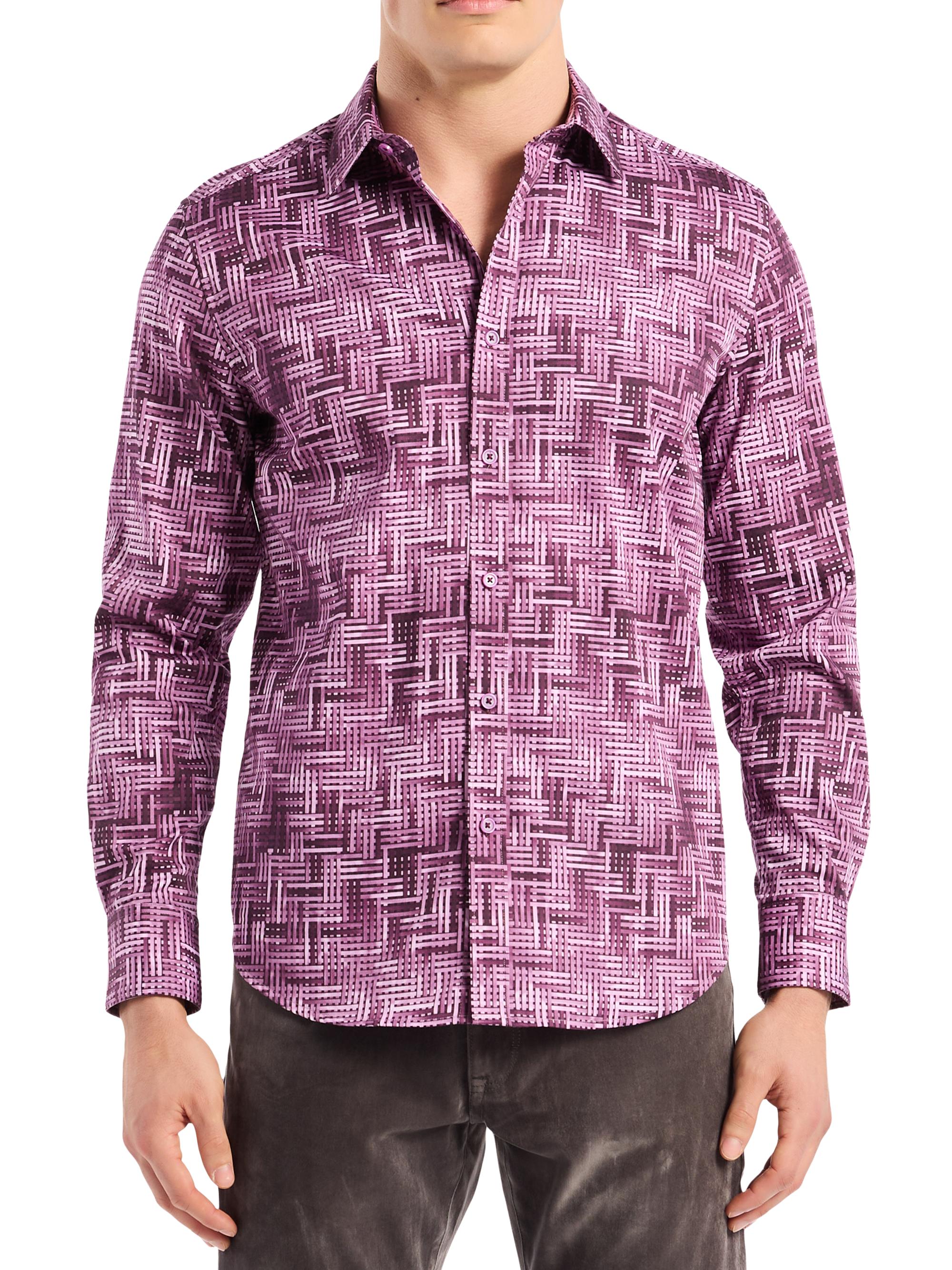 Robert Graham Men's Berkley Tile Print Woven Shirt - Berry