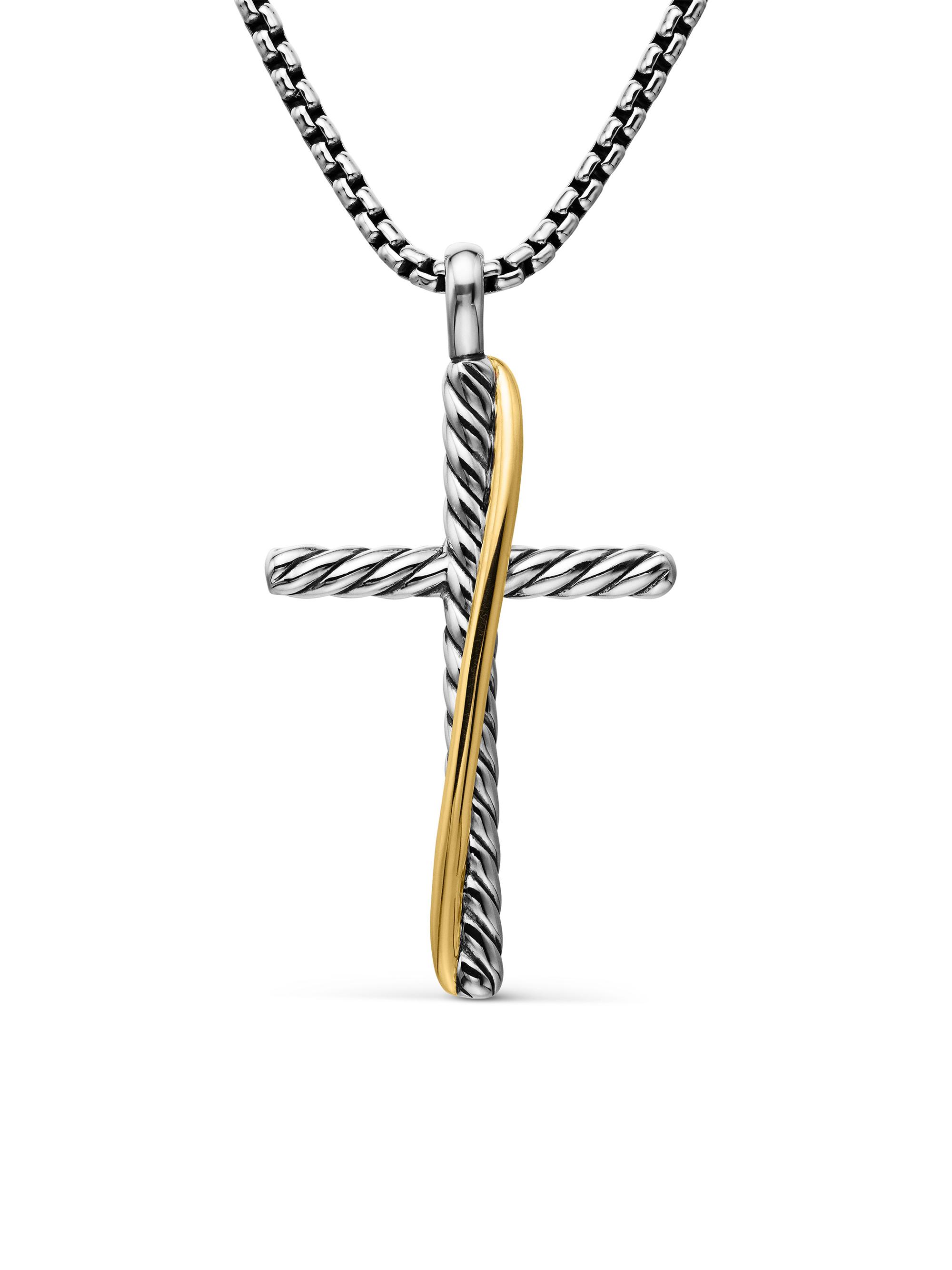 David Yurman Women's Crossover Cross Necklace in Sterling Silver with 18K Yellow Gold, 35.6MM - Silver
