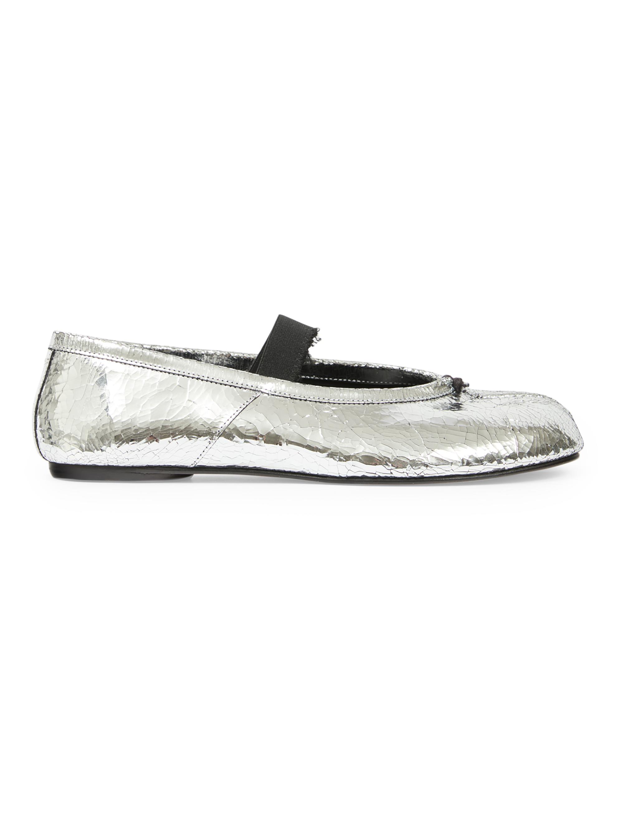 Maison Margiela Women's Metallic Leather Ballet Flats - Silver Black