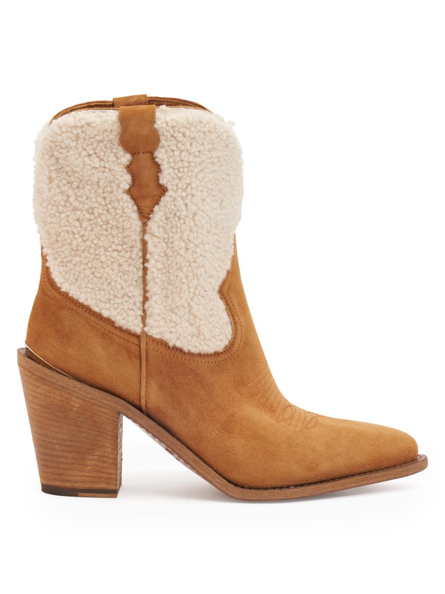 Partlow Women's Donna 90mm Shearling & Suede Ankle Boots In Brown
