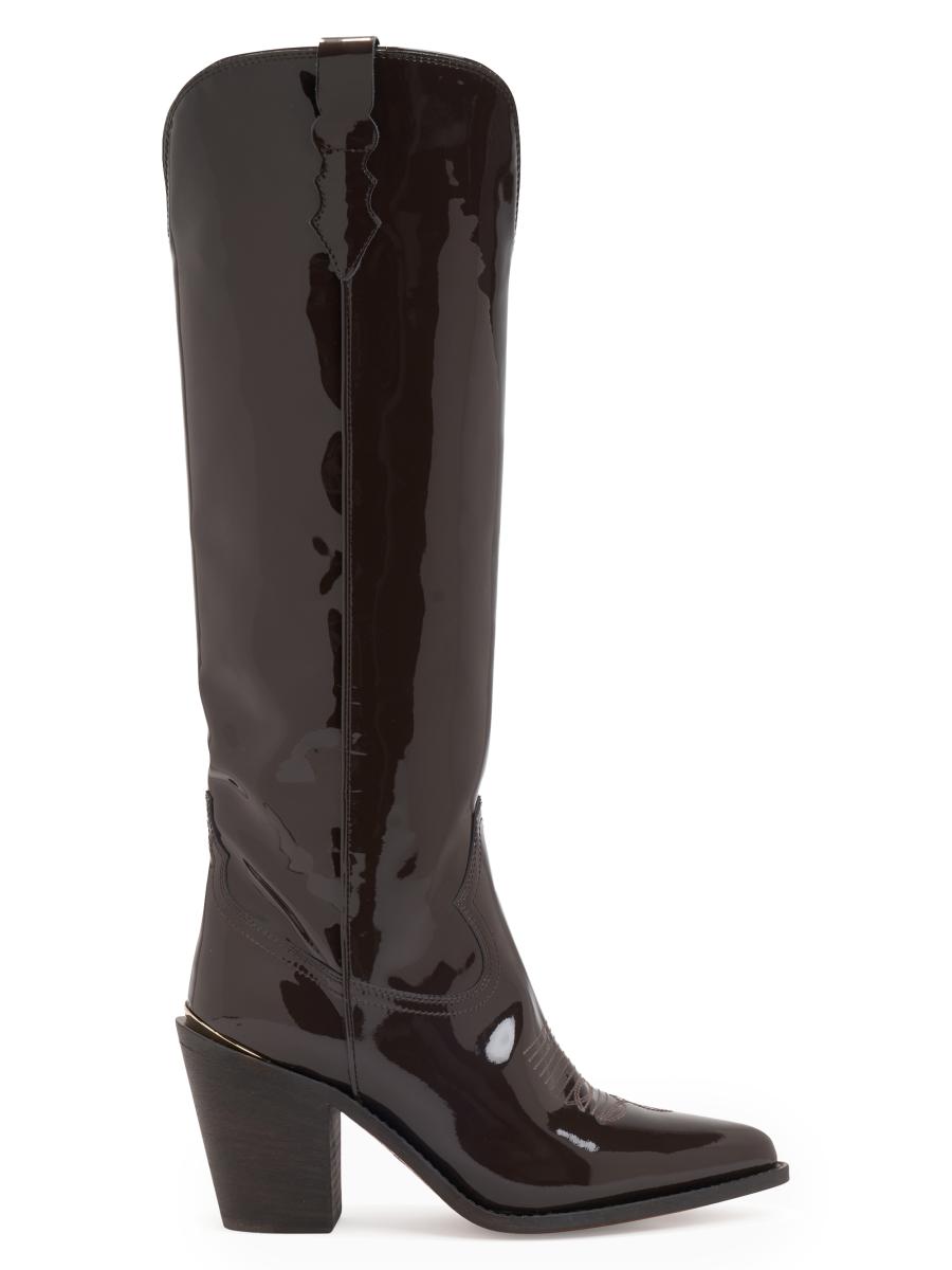 Partlow Women's Coco 90mm Patent Leather Knee-high Boots In Brown
