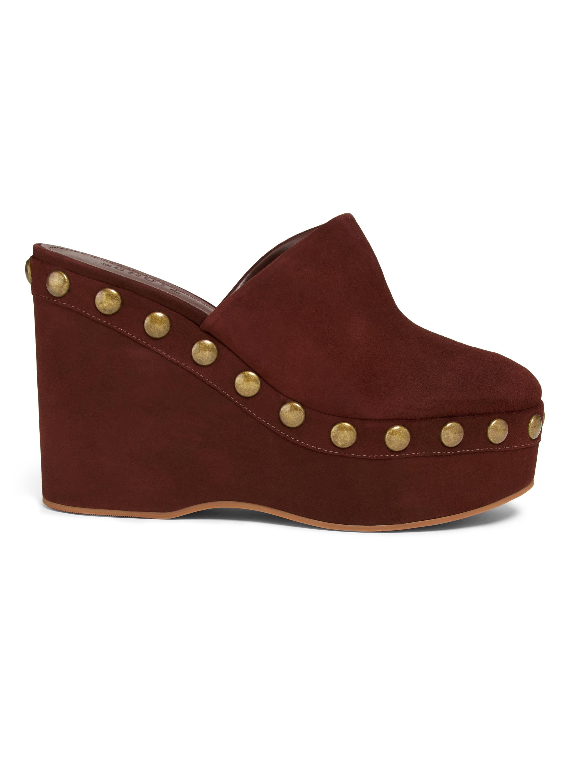 Schutz Women's Sierra 5MM Studded Suede Platform Clogs - Root Brown