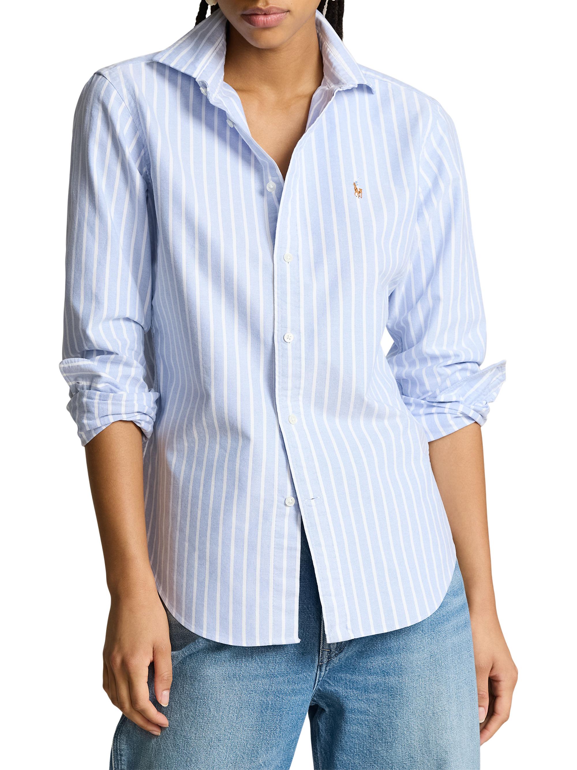 Polo Ralph Lauren Women's Slim-Fit Striped Oxford Shirt - Harbor Island Blue White | Thumbnail 2