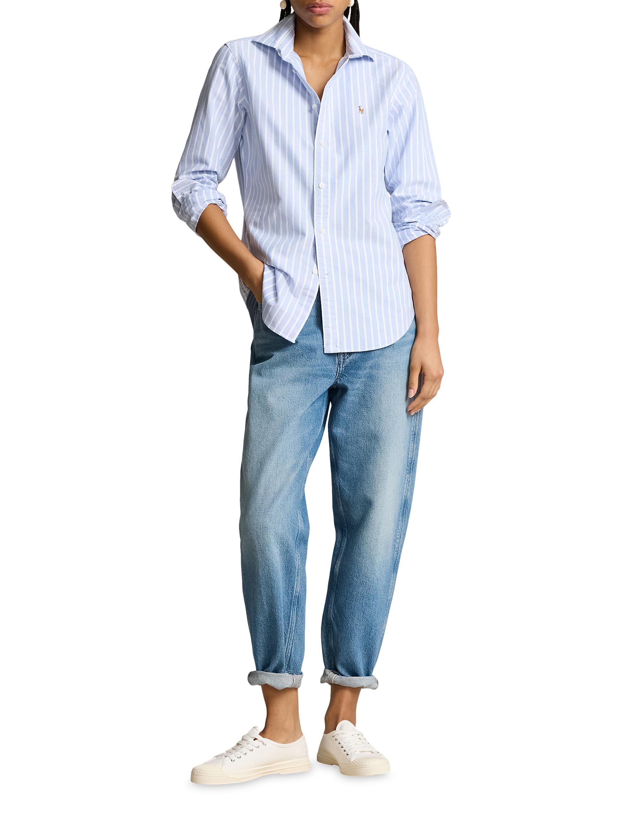 Polo Ralph Lauren Women's Slim-Fit Striped Oxford Shirt - Harbor Island Blue White