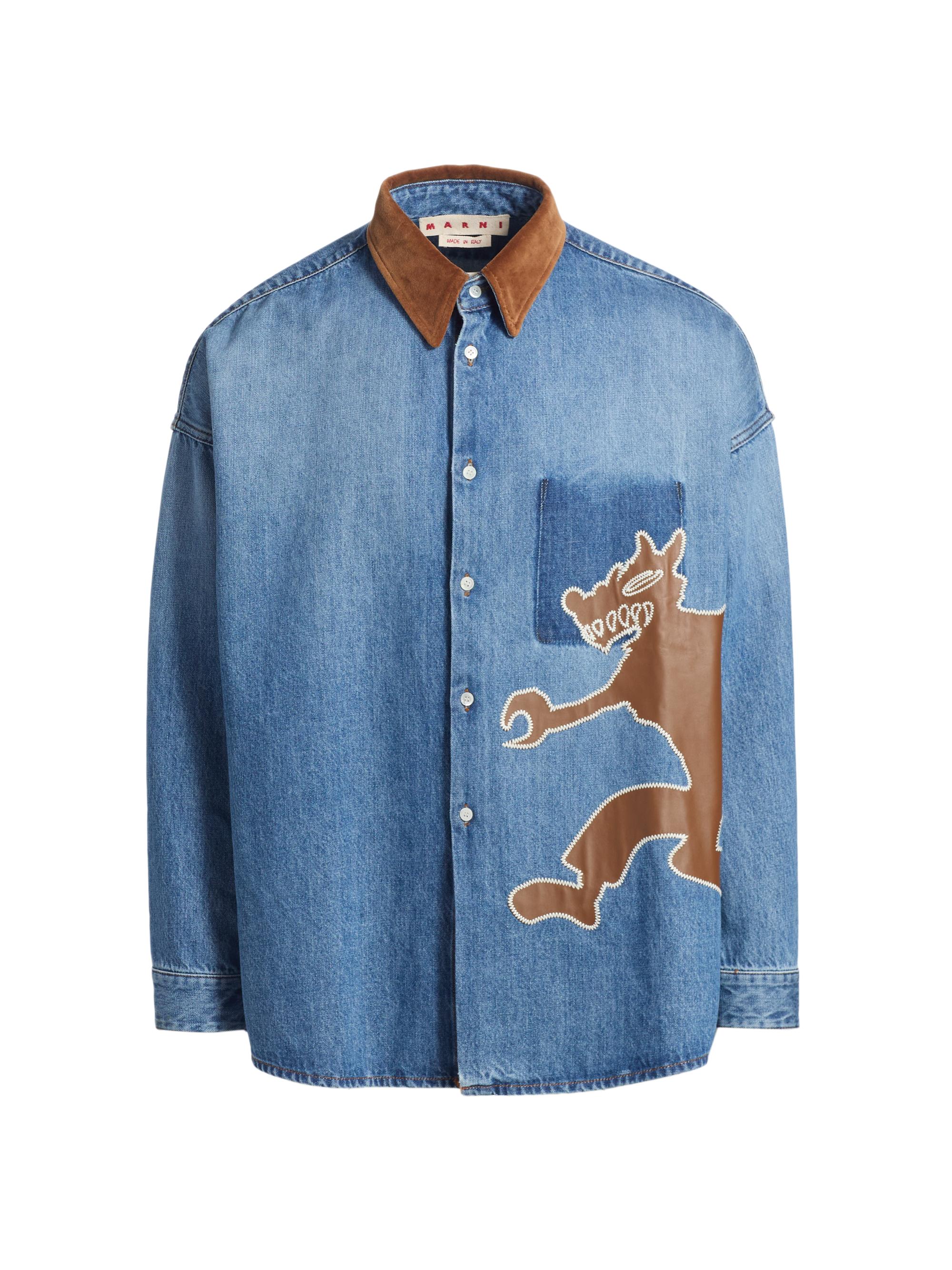 Marni Men's Wolf-Patch Denim Oversized Shirt - Deep Blue