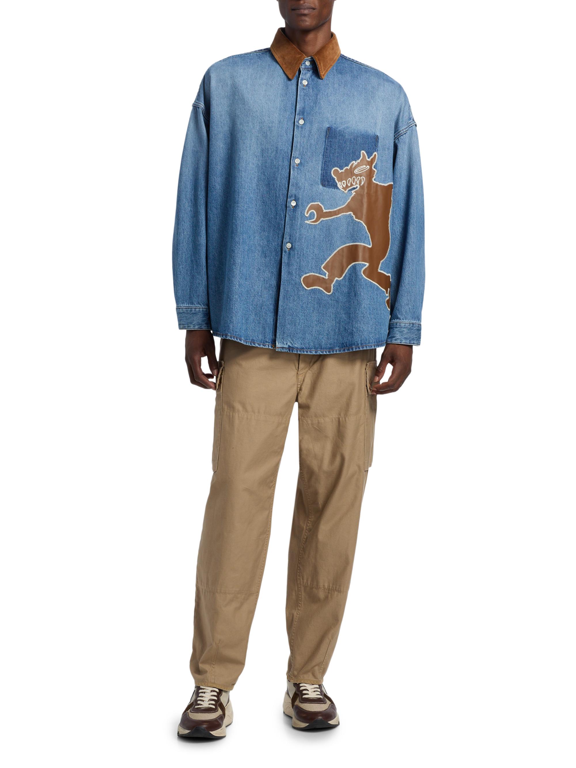 umschauさま Marni Wolf-Patch Denim Oversized Shirt | Saks Fifth Avenue