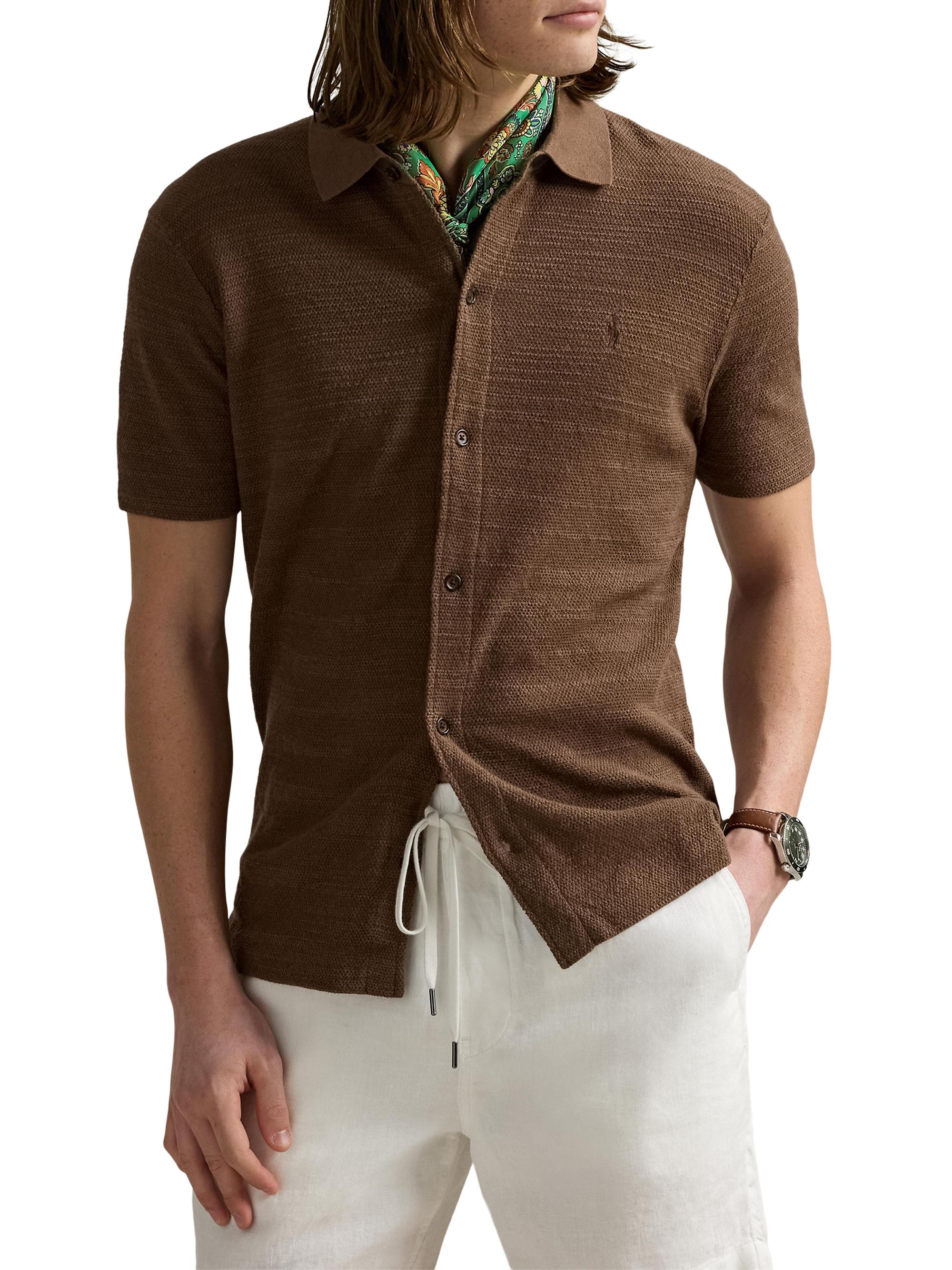 Polo Ralph Lauren Textured Cotton-Linen Shirt Sweater | Saks Fifth