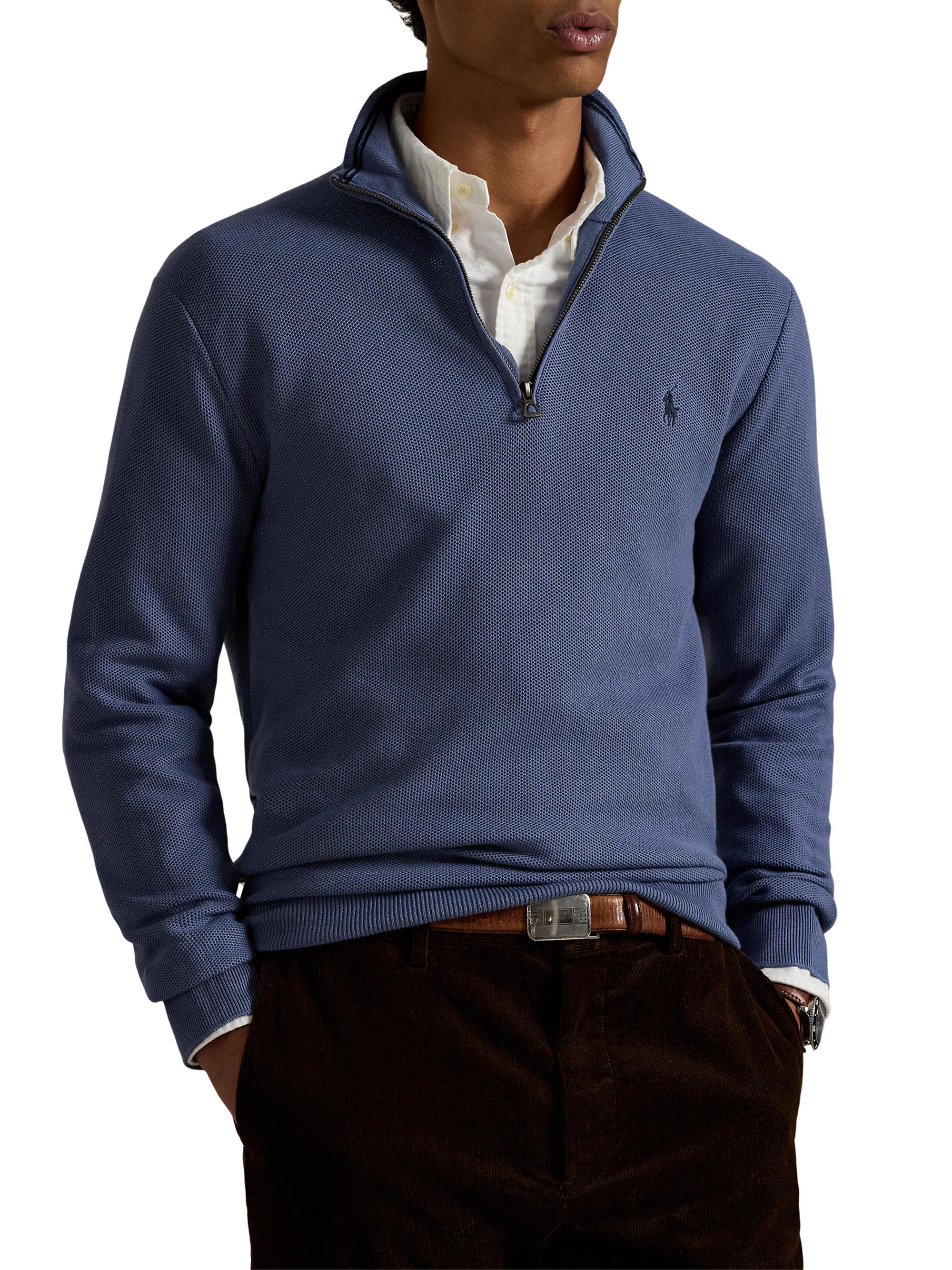 Polo Ralph Lauren Mesh-Knit Cotton Quarter-Zip Sweater | Saks