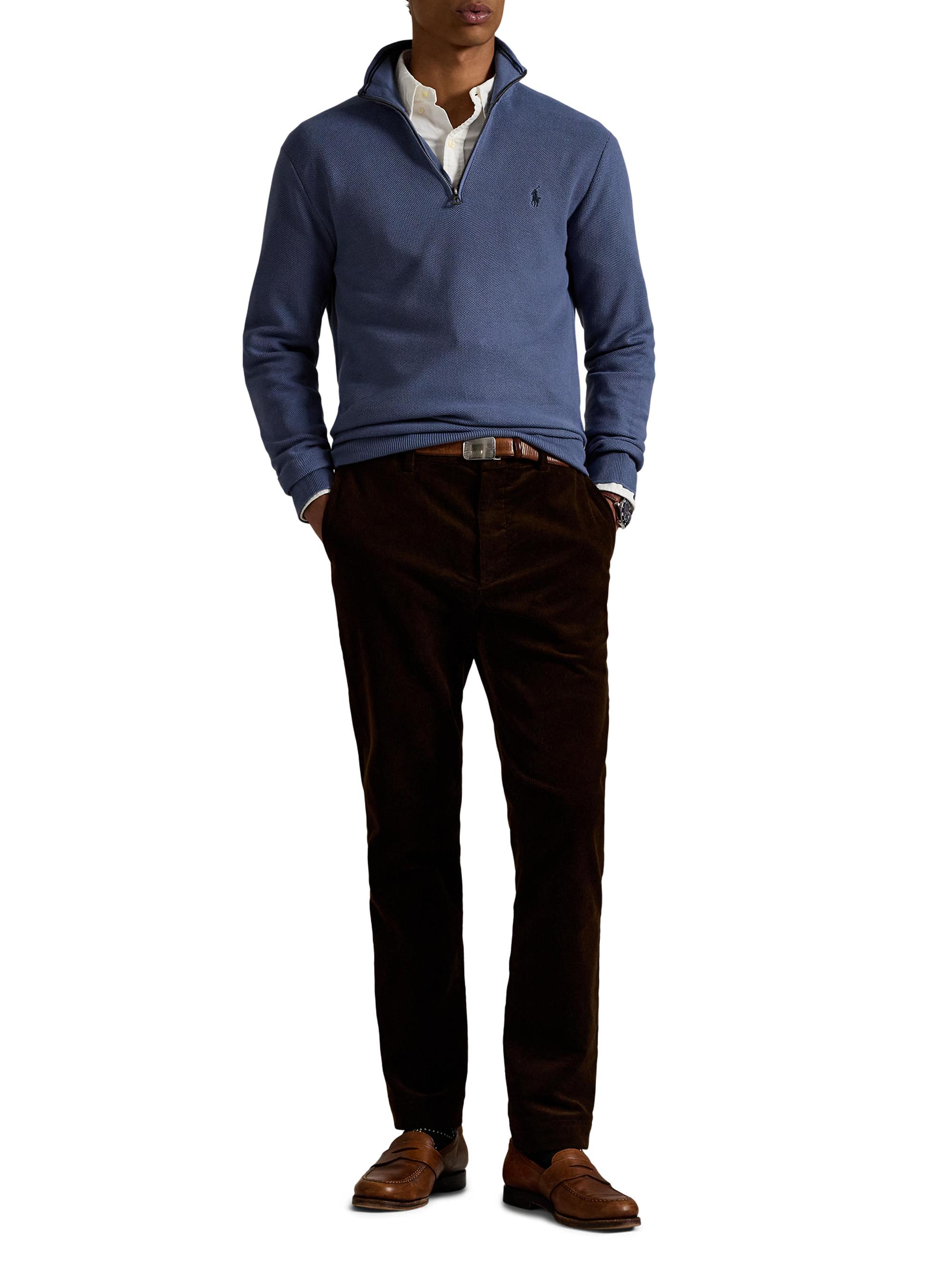 Polo Ralph Lauren Mesh-Knit Cotton Quarter-Zip Sweater | Saks