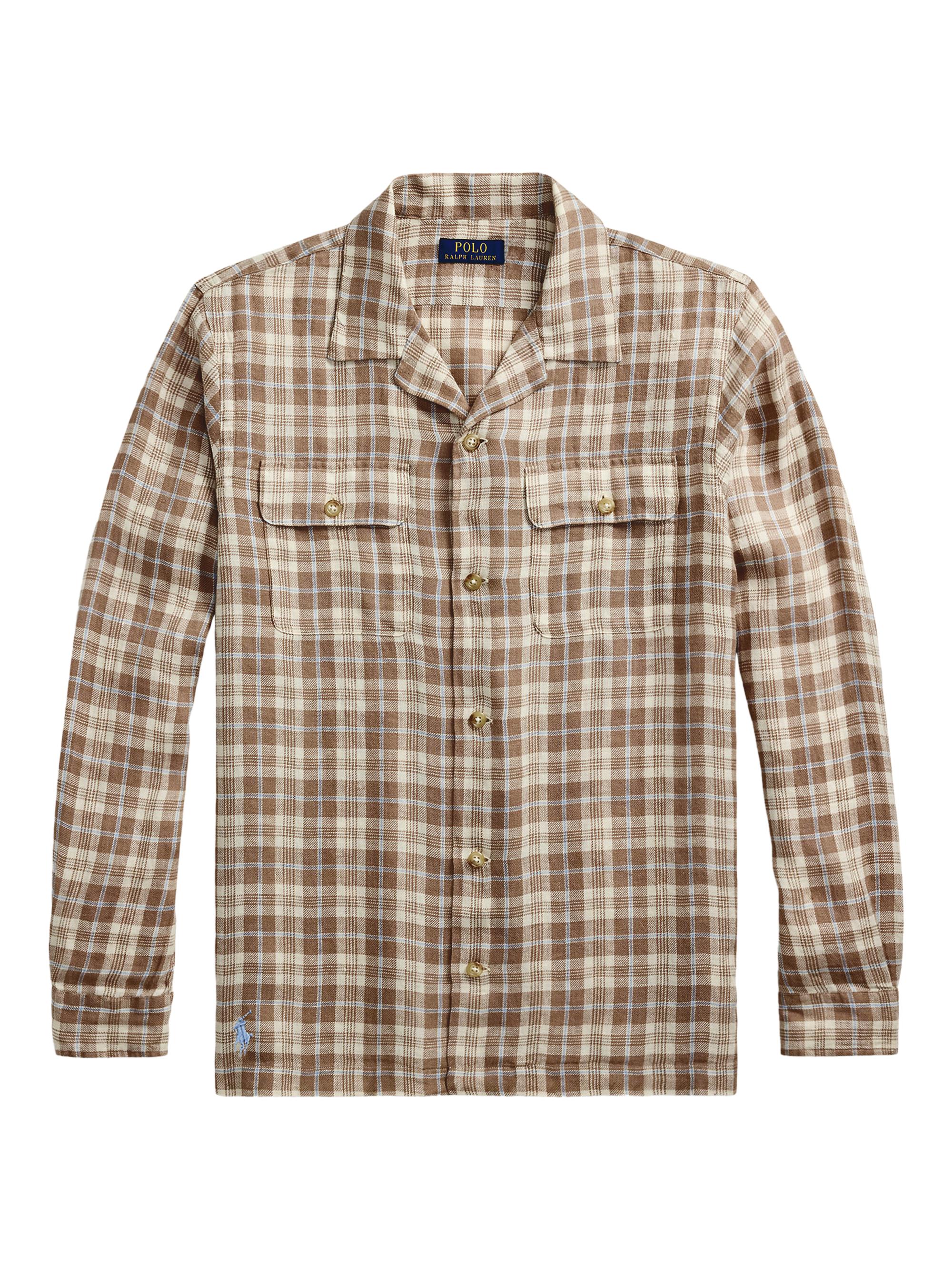Polo Ralph Lauren Men's Classic-Fit Plaid Linen Button-Up Shirt - Khaki Blue Multi