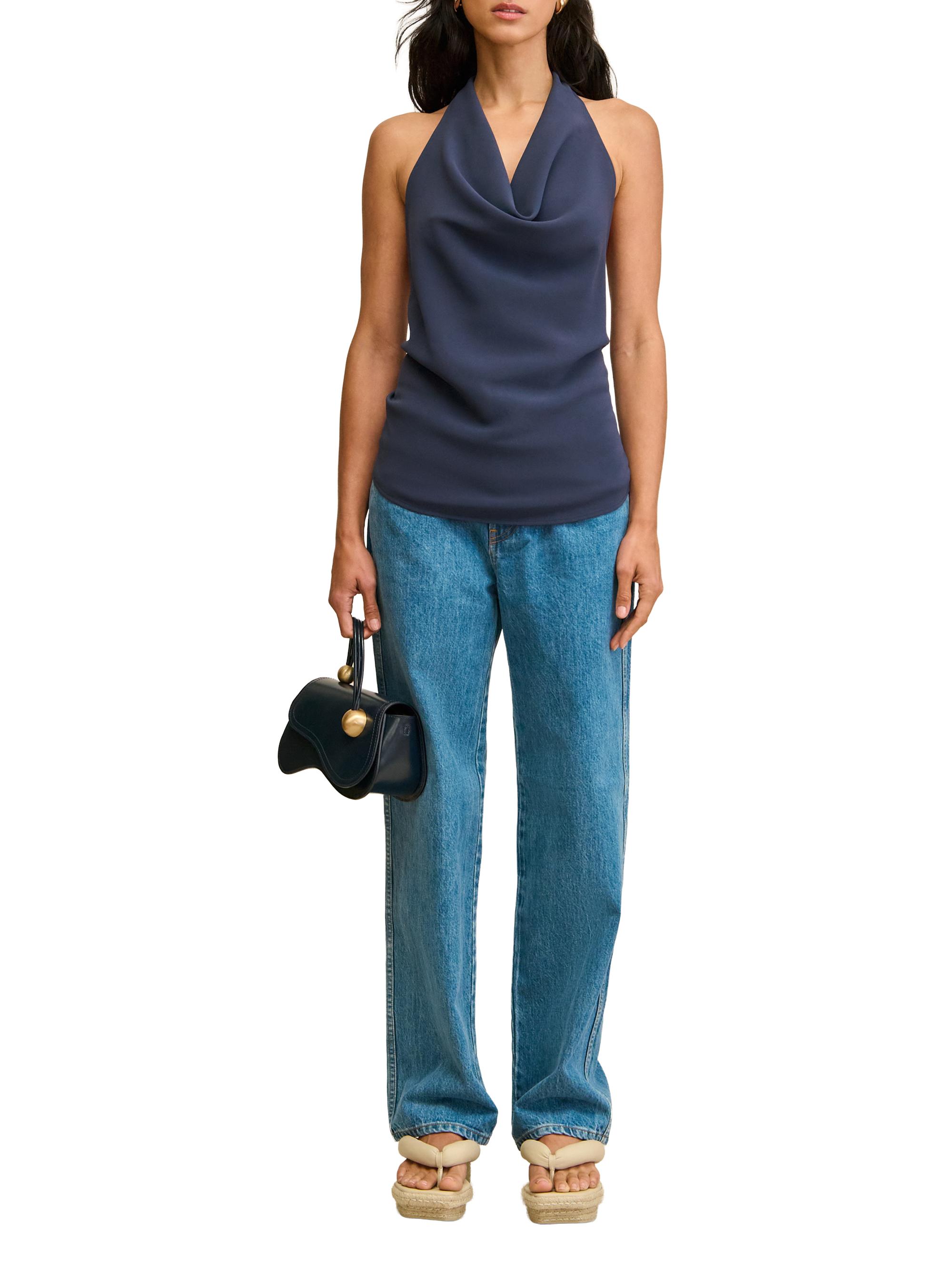 Cult Gaia | Deep Lake | Women's Kazia Leather Top Handle Bag