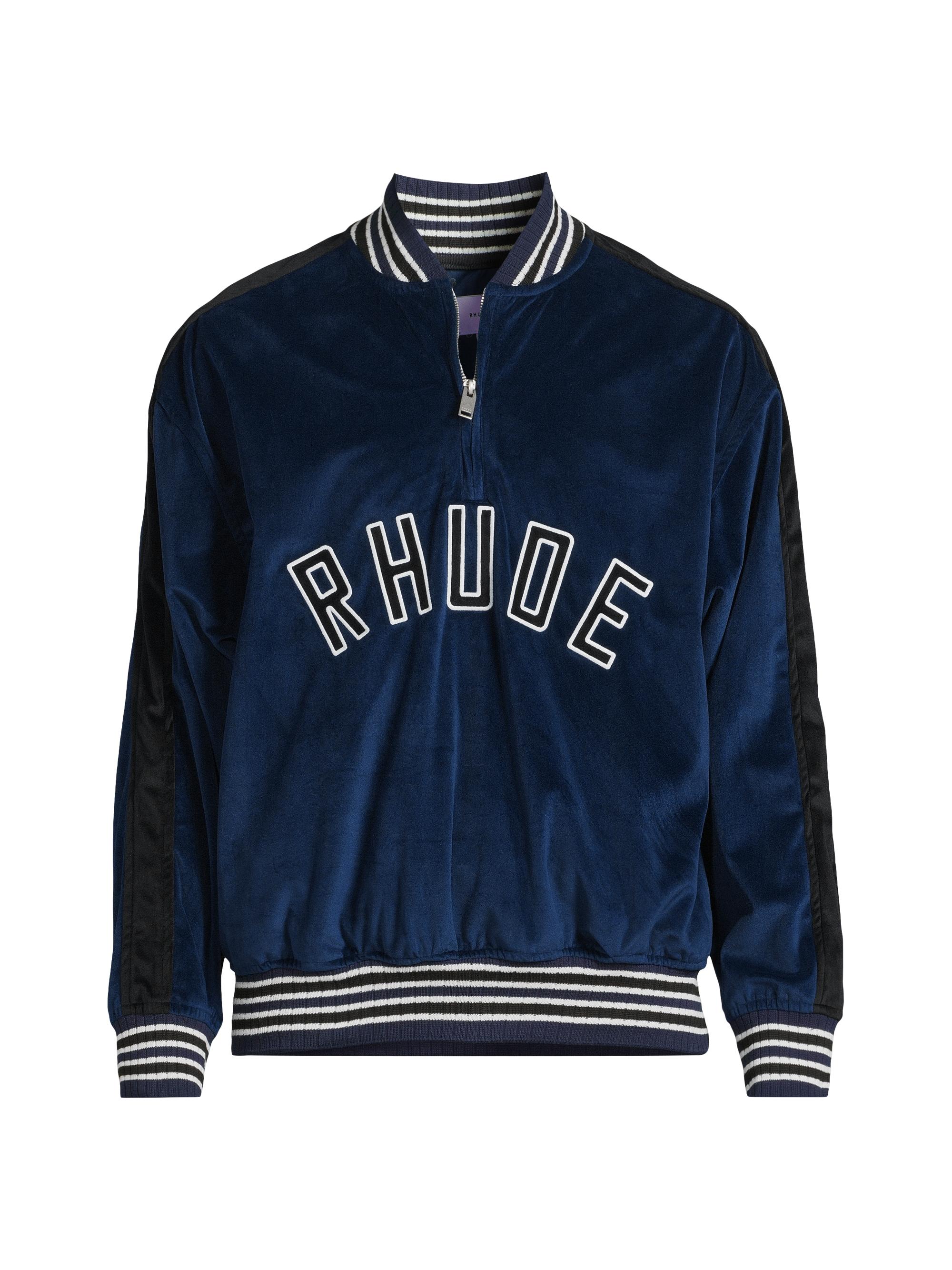 Rhude Men's Velour Half-Zip Velour Pullover Jacket - Navy Black White