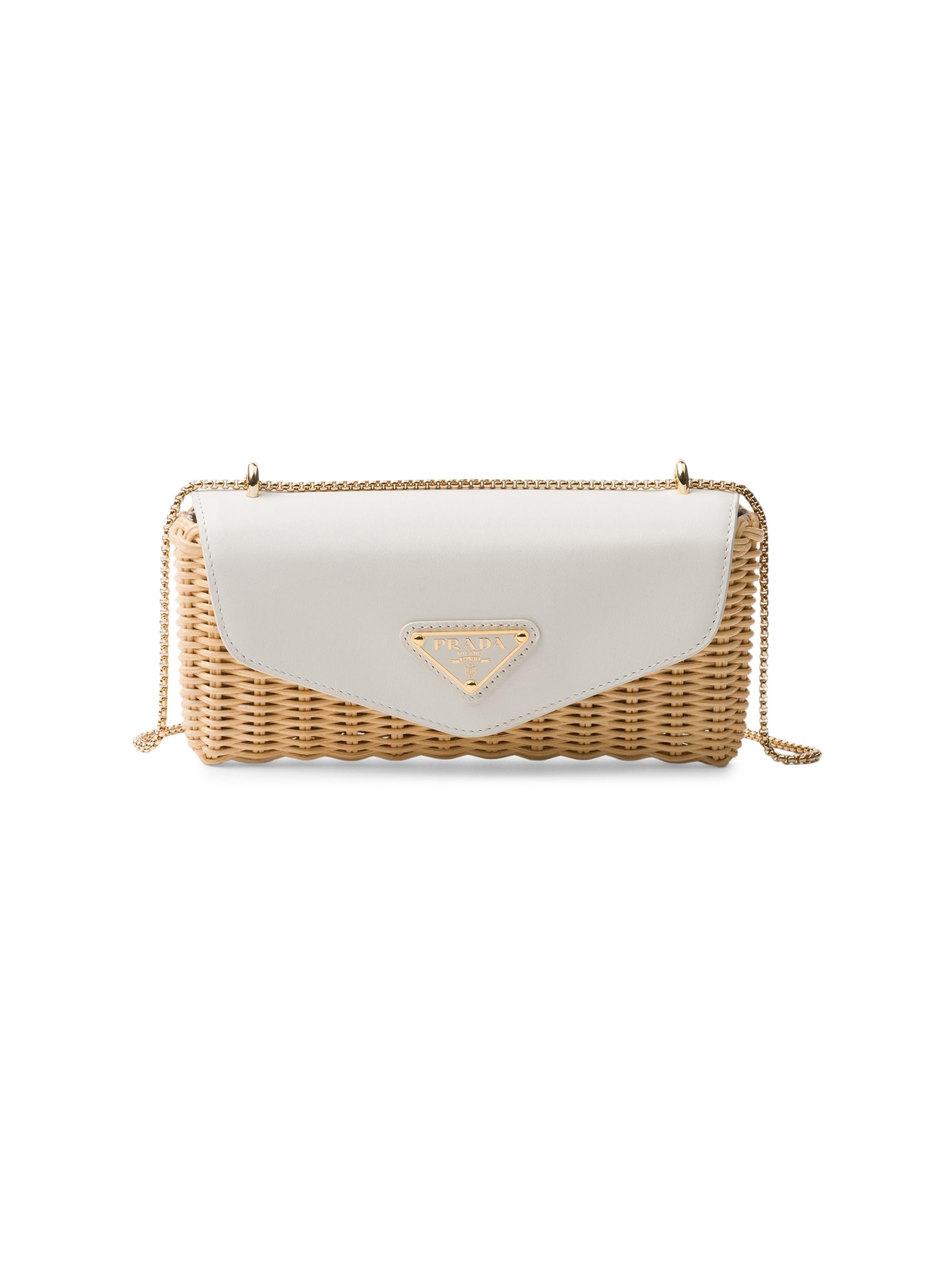 Prada Women's Wicker and Leather Mini Shoulder Bag - Beige Khaki