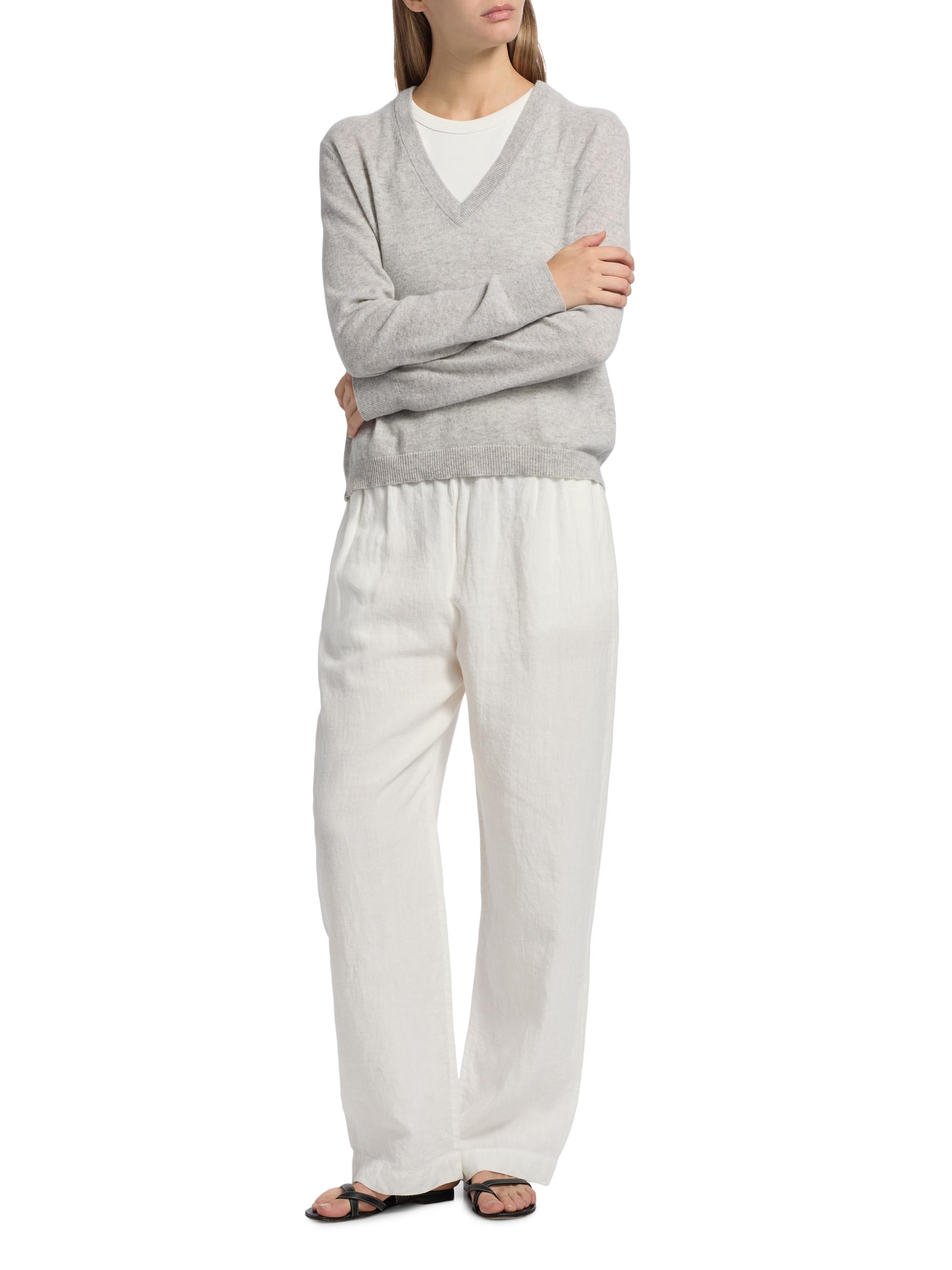 Jenni Kayne Women's Flynn Cashmere V-Neck Sweater - Grey - back view in Grey