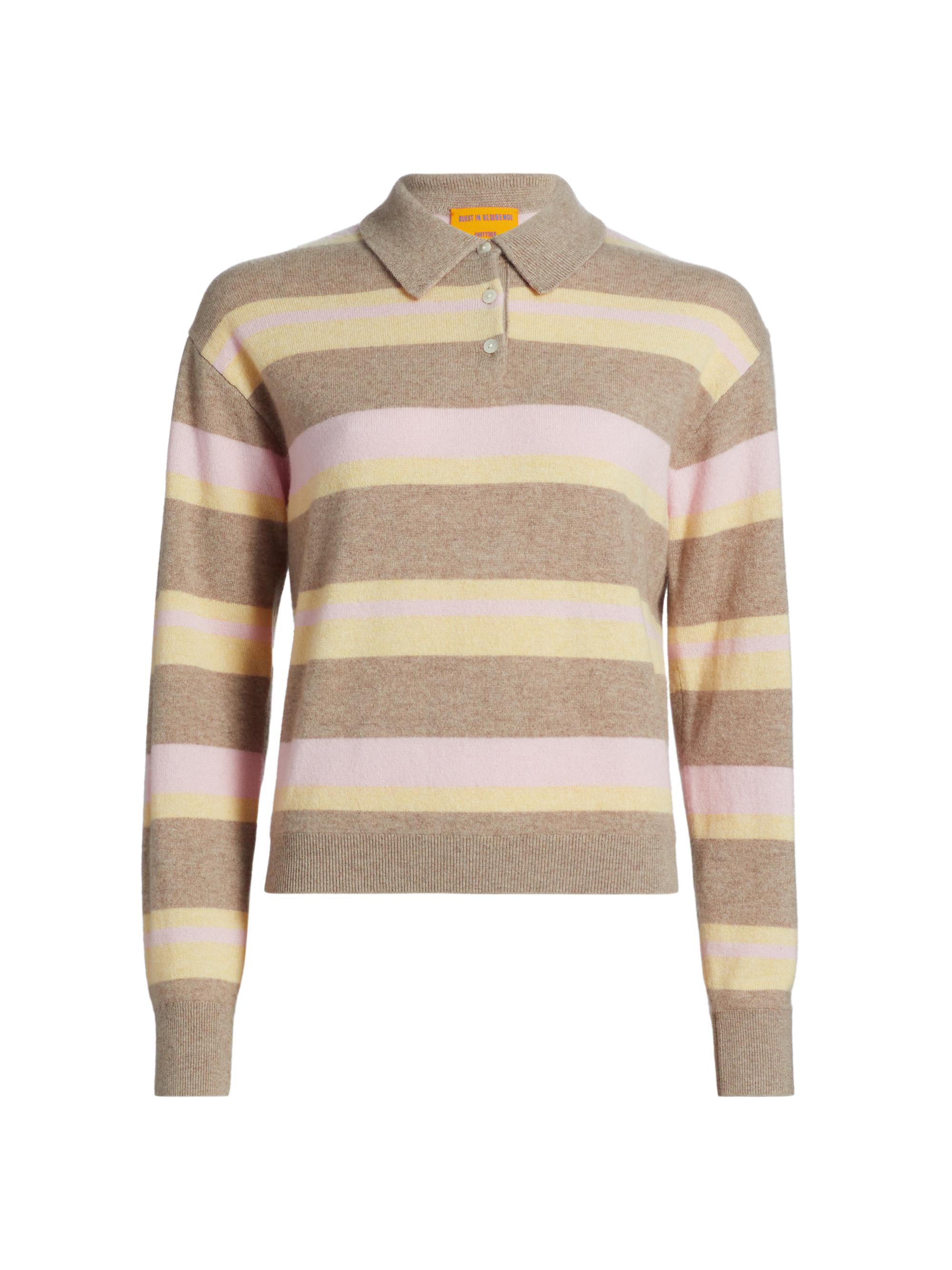 Guest in Residence Women's Collegiate Striped Cashmere Polo Shirt - Taupe Combo