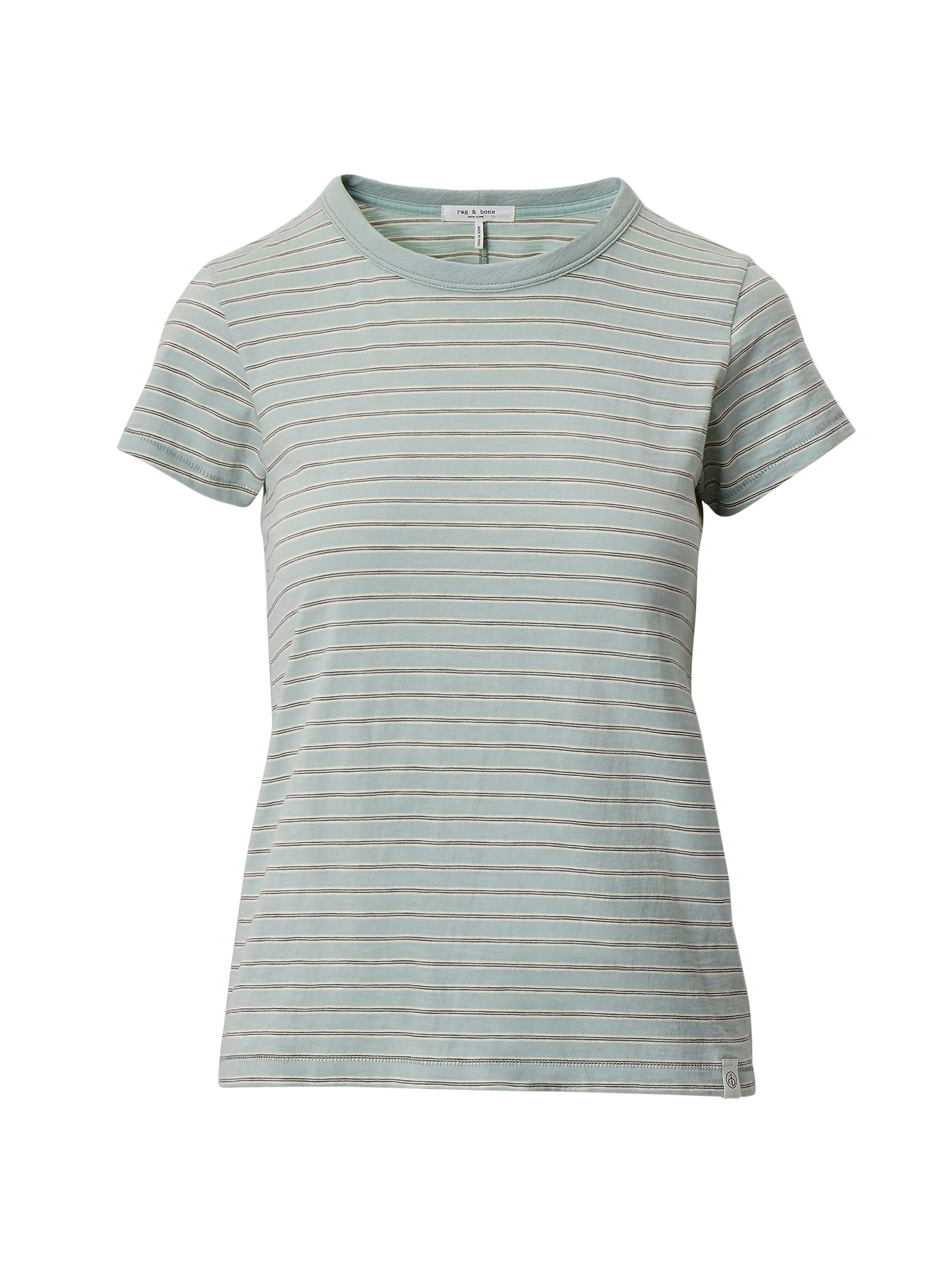 rag & bone Women's The Slub Striped Cotton T-Shirt - Green White Multi