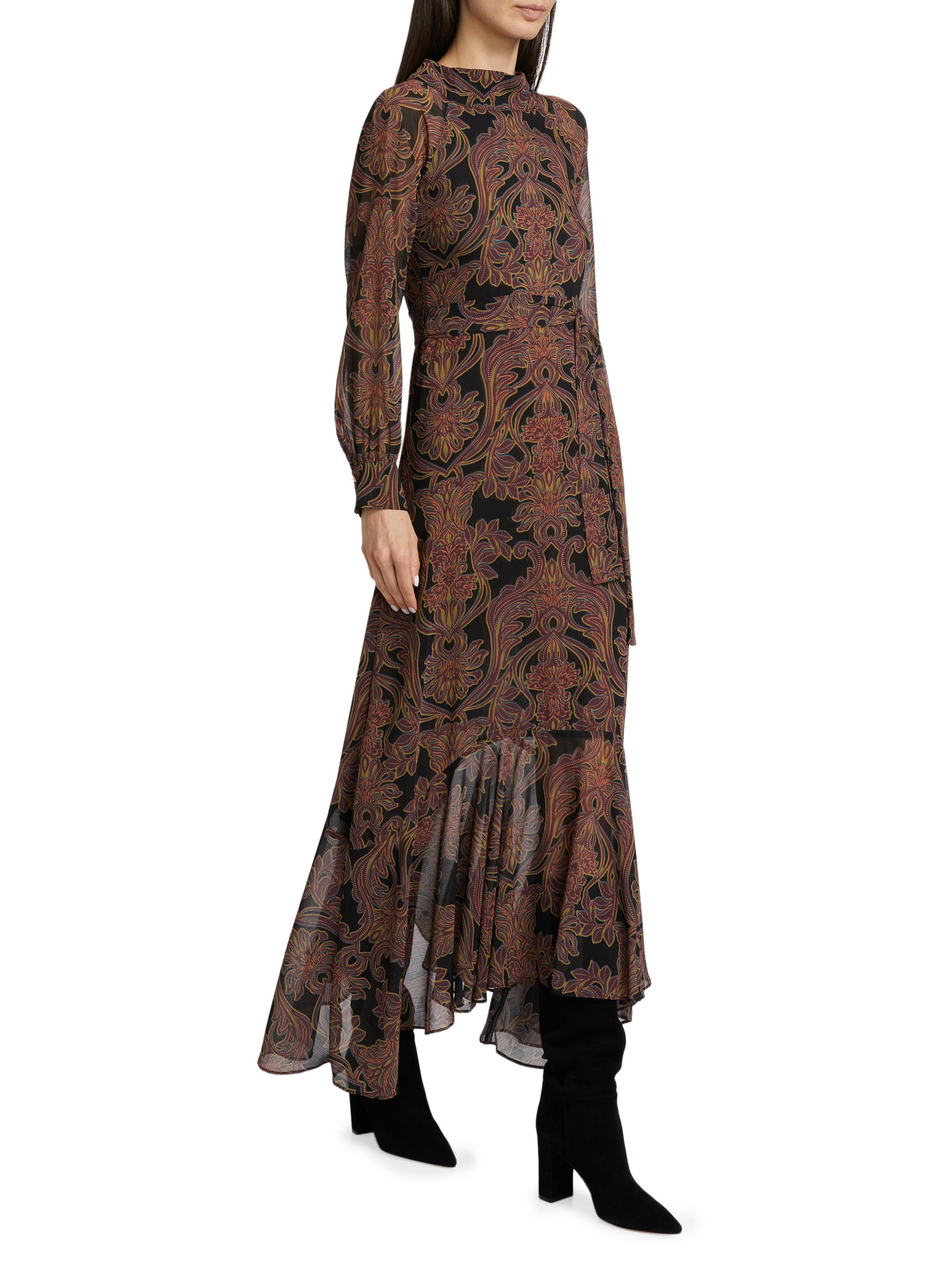 Guess Abito Lungo Maxi In Chiffon Stampa Sciarpa | Manica Lunga, Vestito Casual E Elegante Per Donna