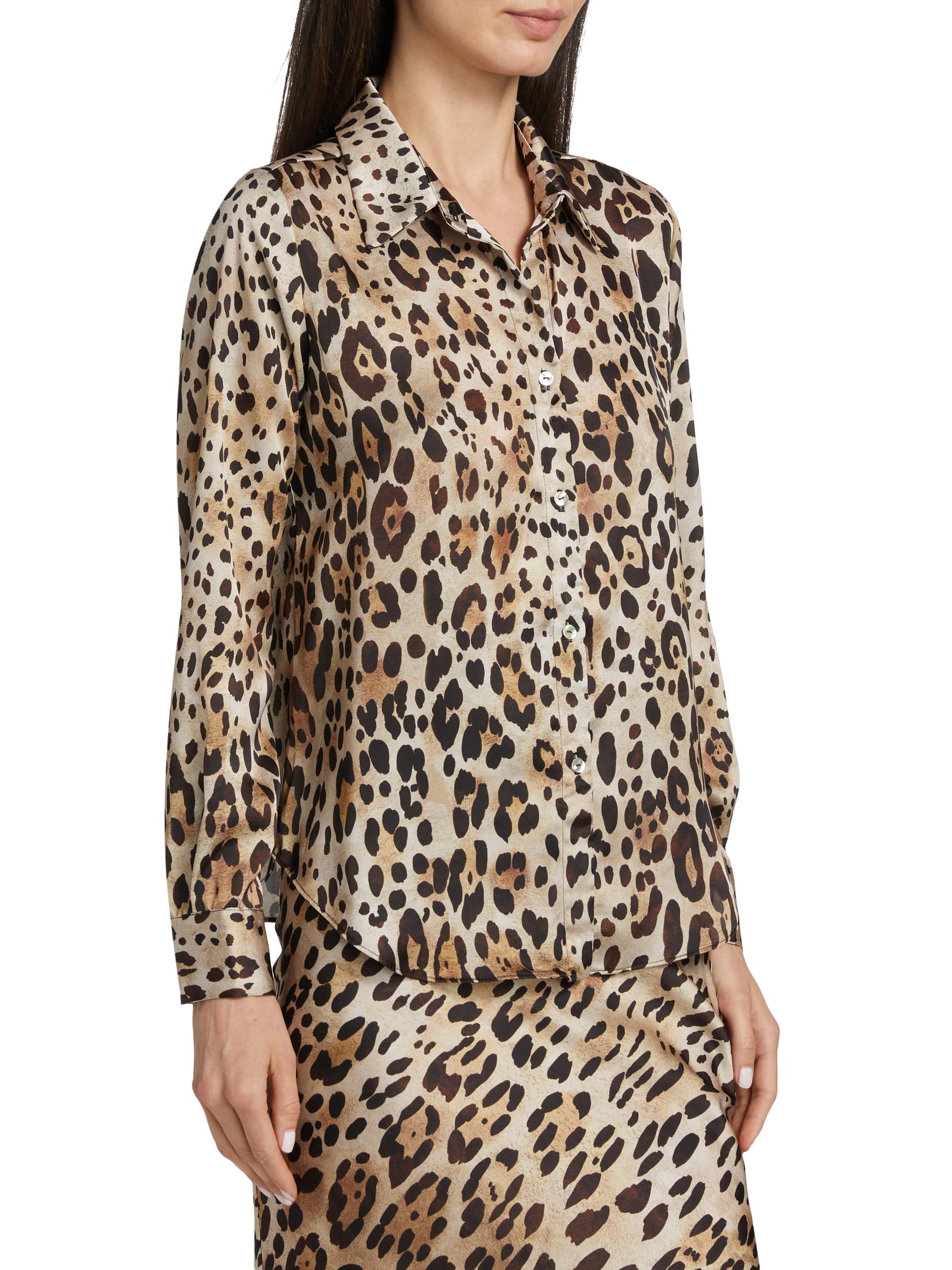 Misa Los Angeles Celine Leopard-Print Satin Shirt | Saks Fifth Avenue