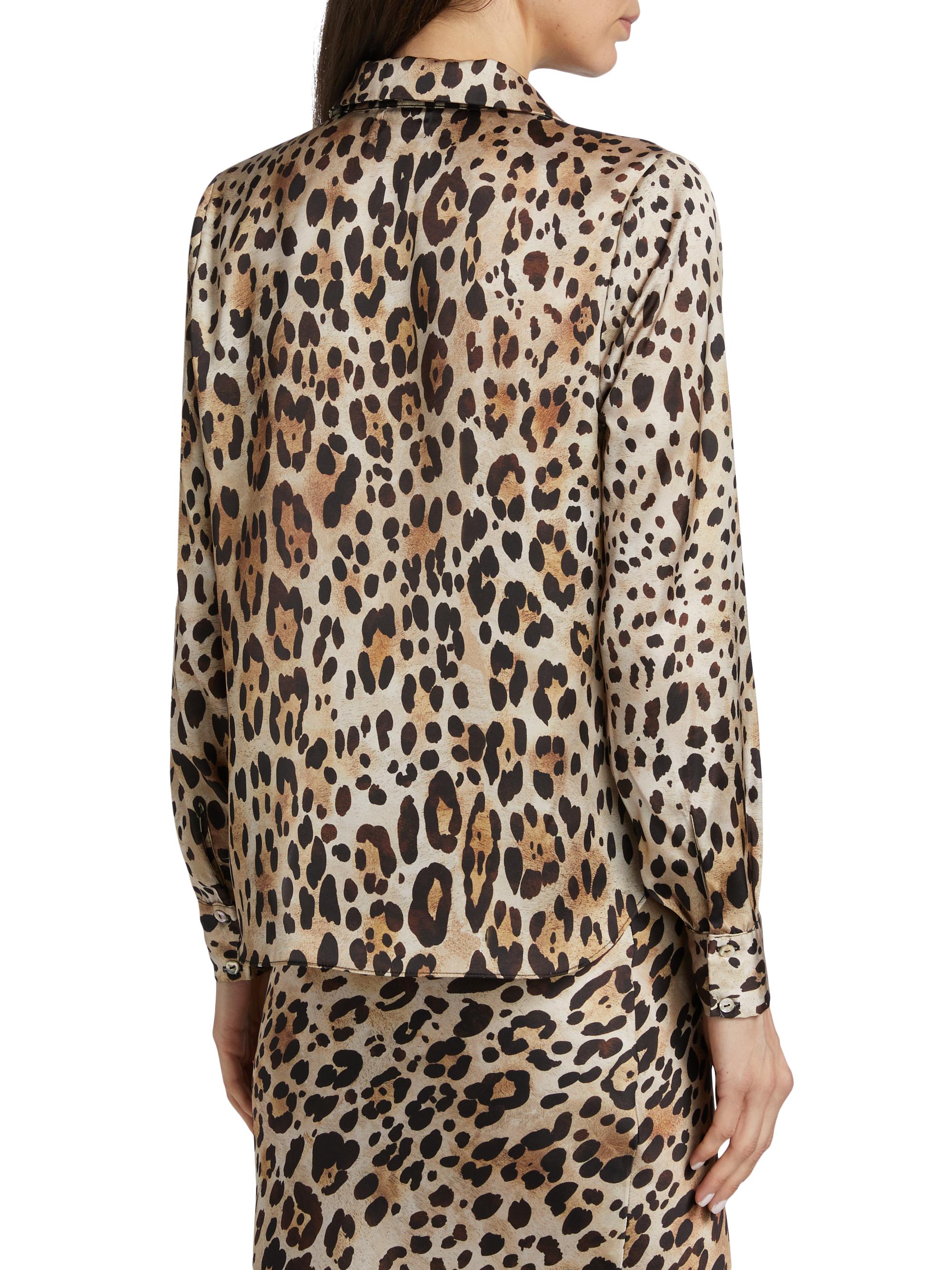 新品 即完 CELINE LEOPARD ベイビーキャット SHIRTS 39 Misa Los Angeles Celine Leopard-Print Satin Shirt | Saks Fifth Avenue