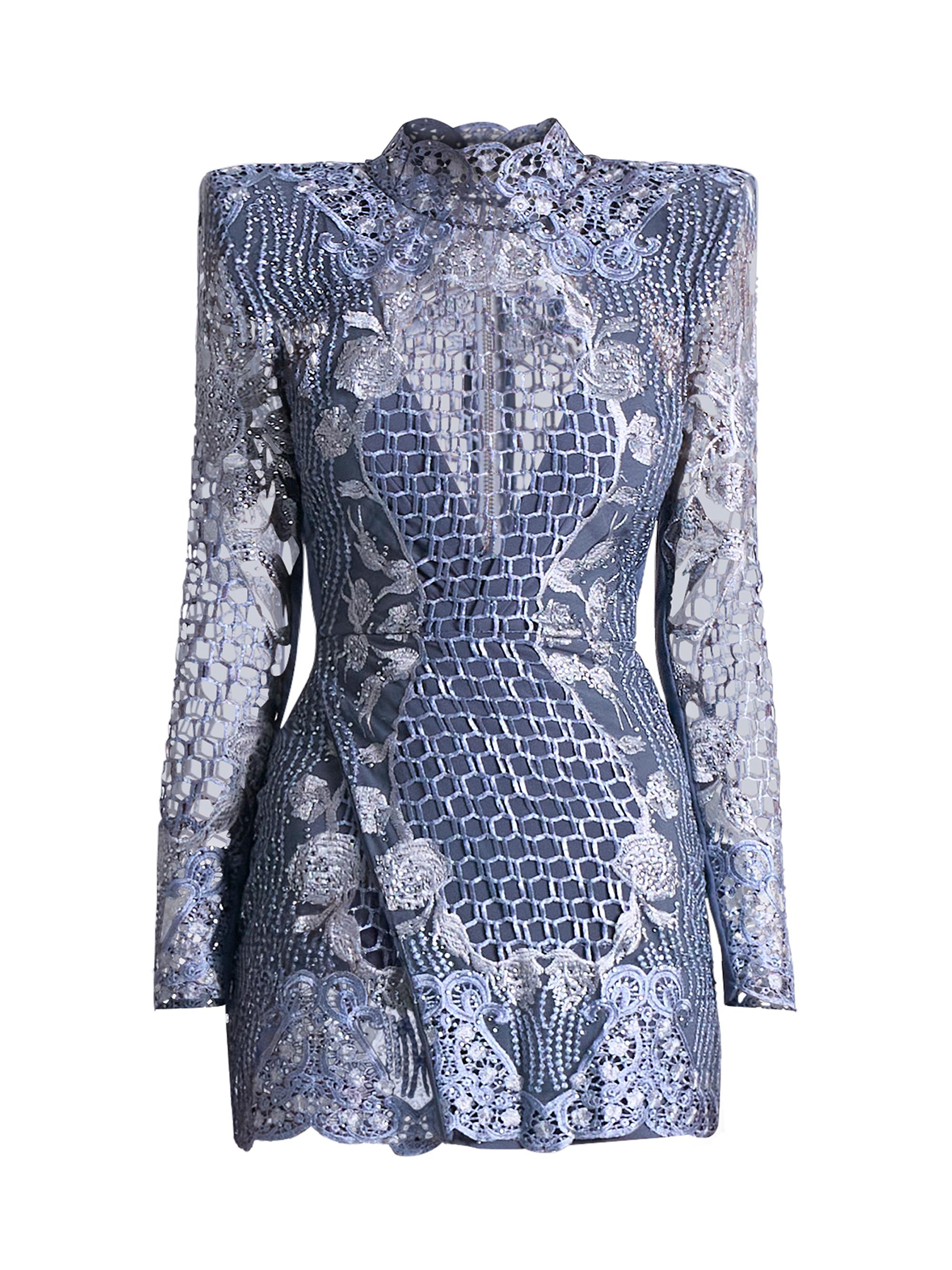 Zhivago Women's Echo Crystal-Embellished Lace Minidress - Grey