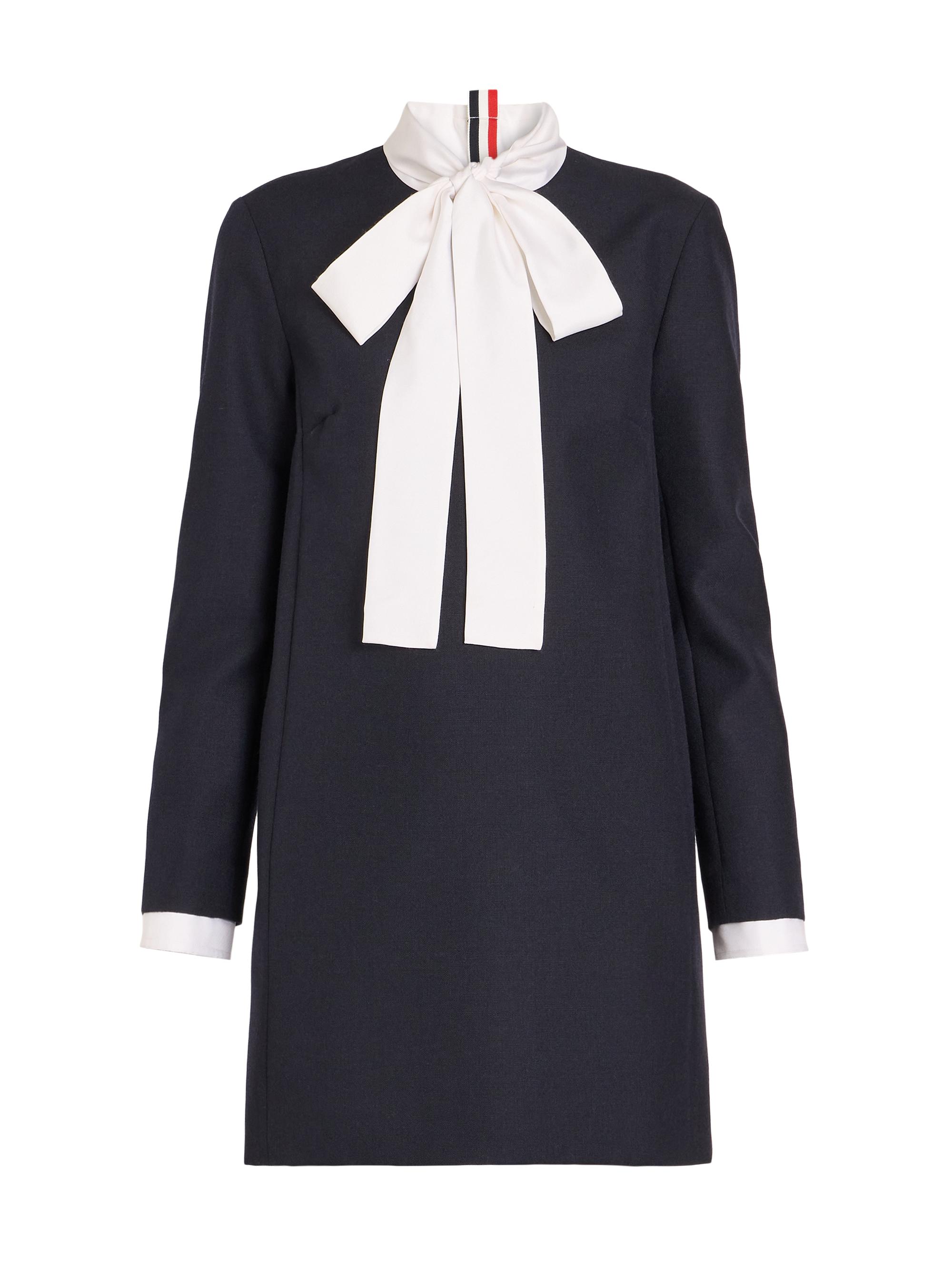 Thom Browne Women's Tieneck Virgin Wool-Silk Shift Minidress - Navy
