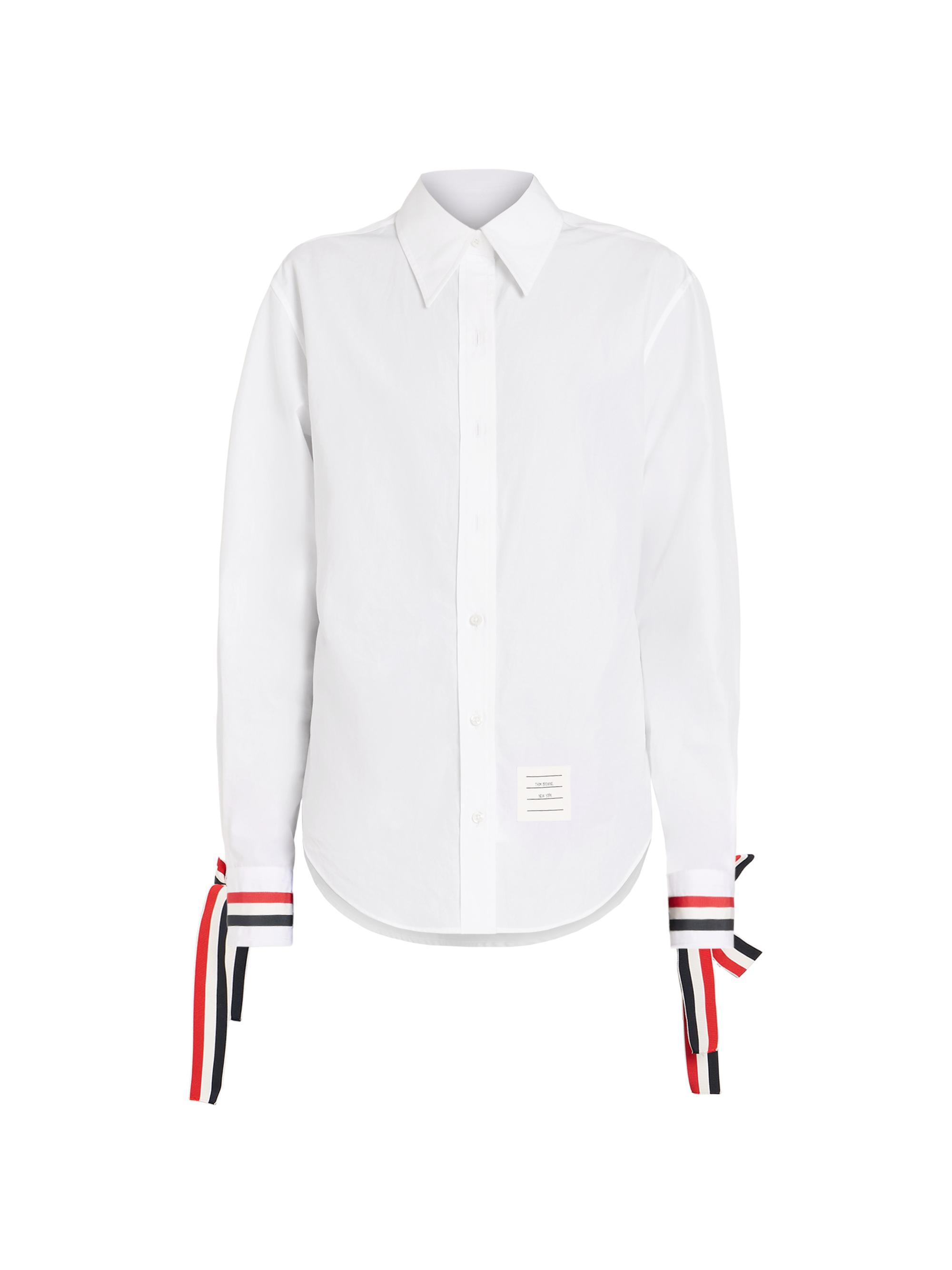 Thom Browne Women's Scarf Cuff Poplin Button-Up Shirt - White