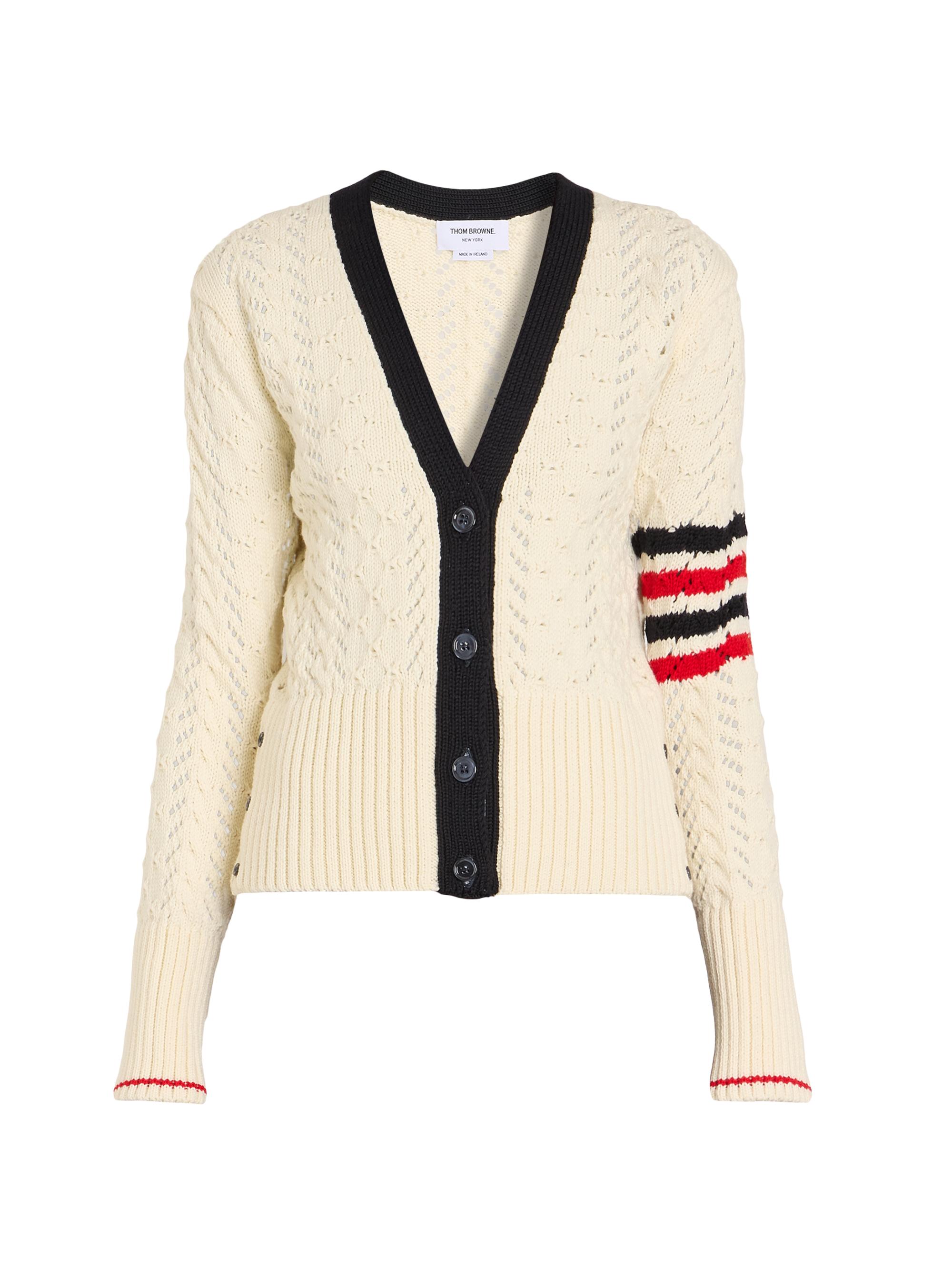 Thom Browne Women's Cable-Pointelle Knit Wool Cardigan - White