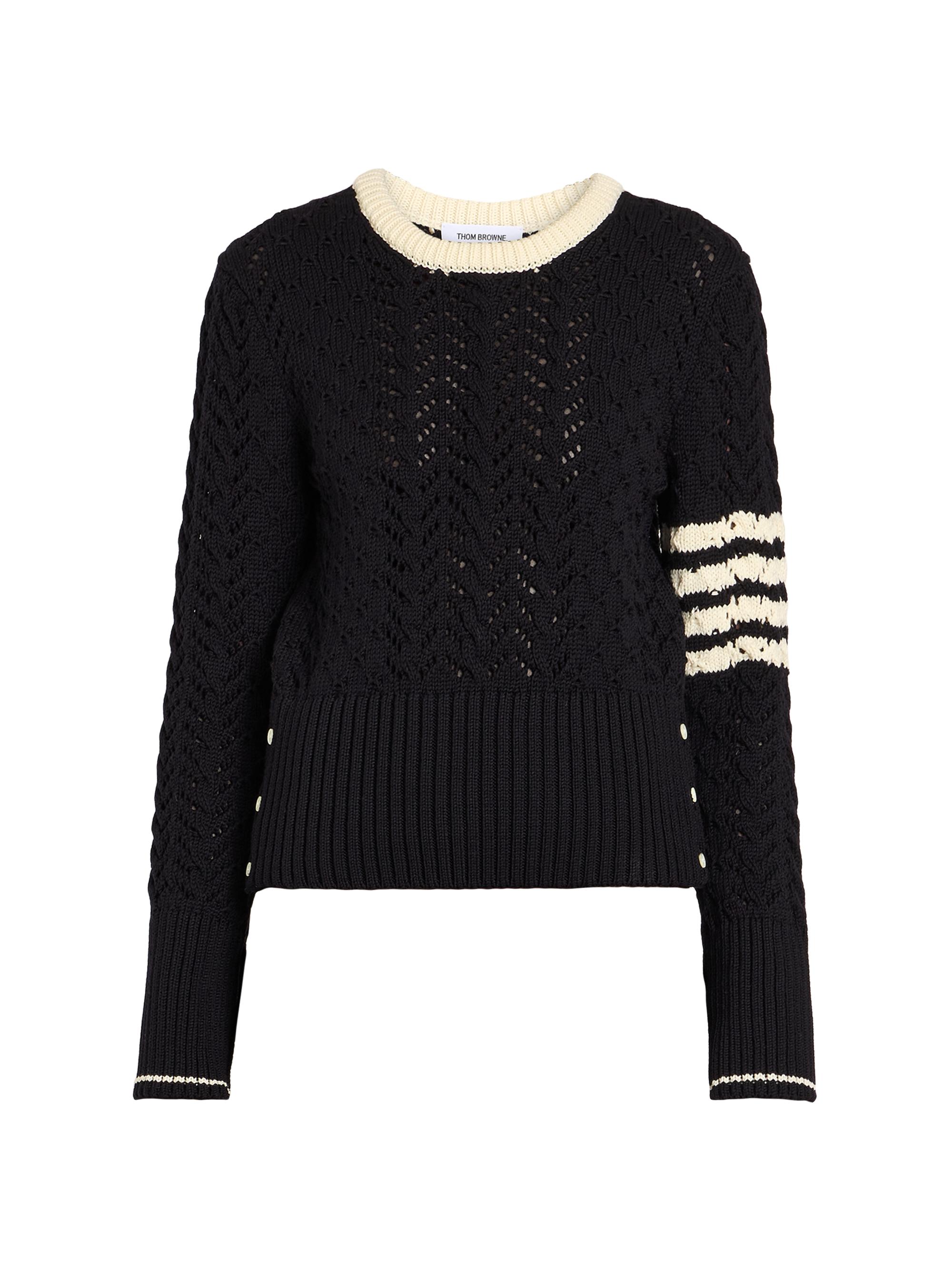 Thom Browne Women's Cable-Pointelle Knit Striped Sweater - Navy