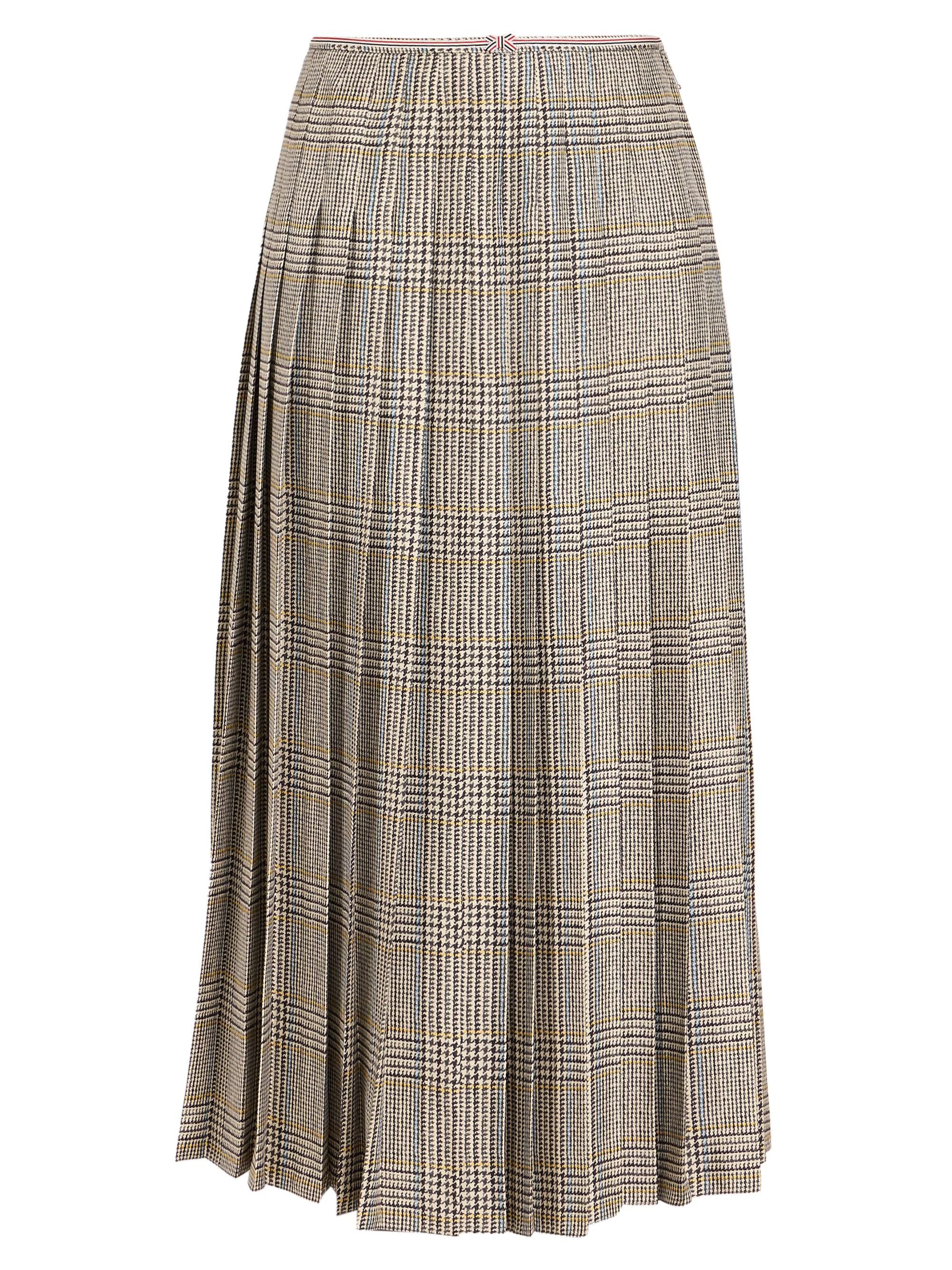 Thom Browne Women's Pleated Plaid Silk Midi-Skirt - Black White