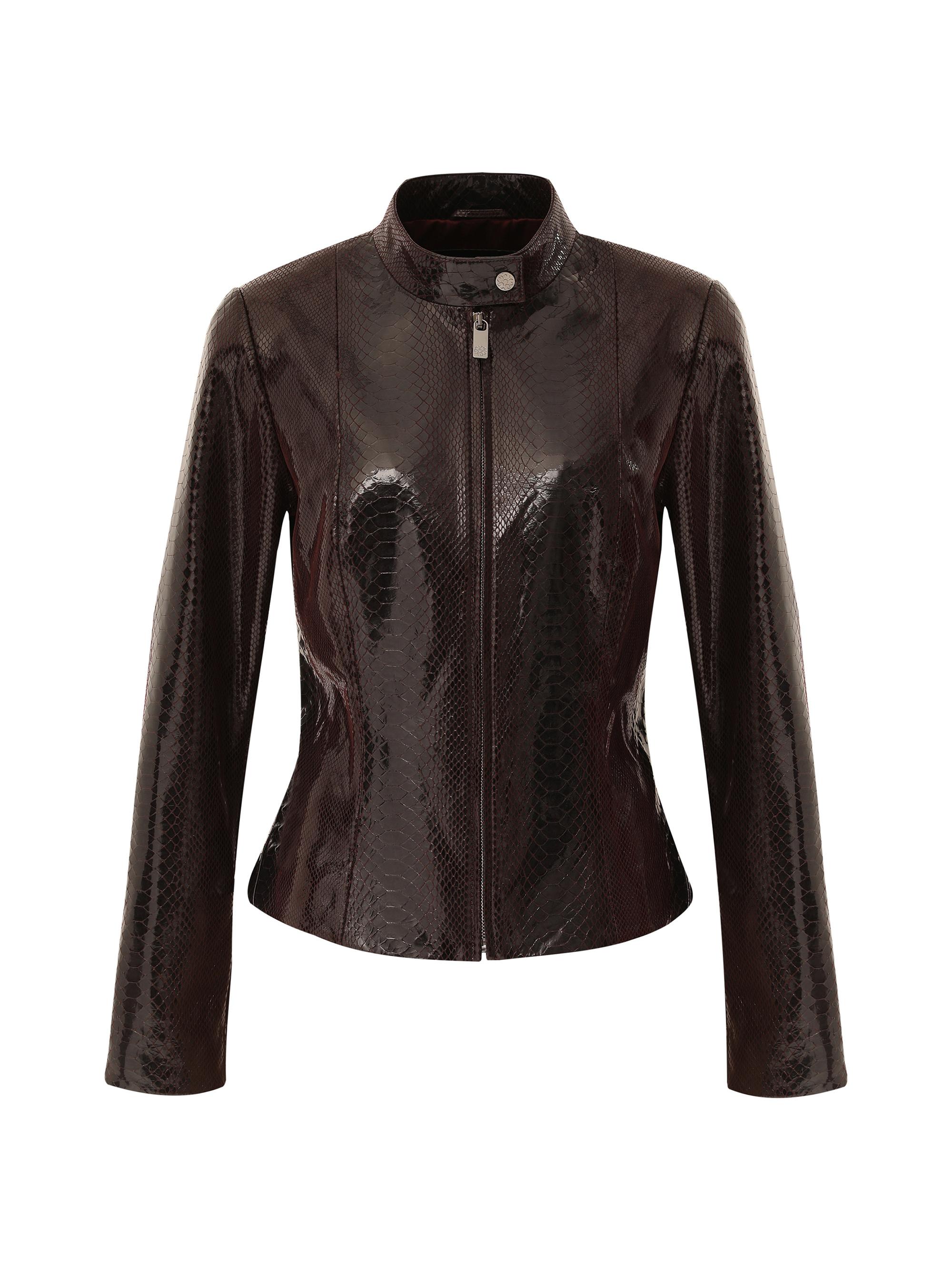 Gorski Women's Metis Suede Python Printed Zip Jacket - Burgundy