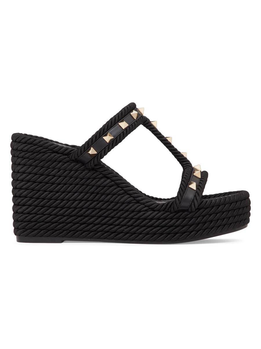 送料関税込■VALENTINO GARAVANI■Rockstud ウェッジエサドリル VALENTINO GARAVANI Rockstud studded leather espadrille wedge