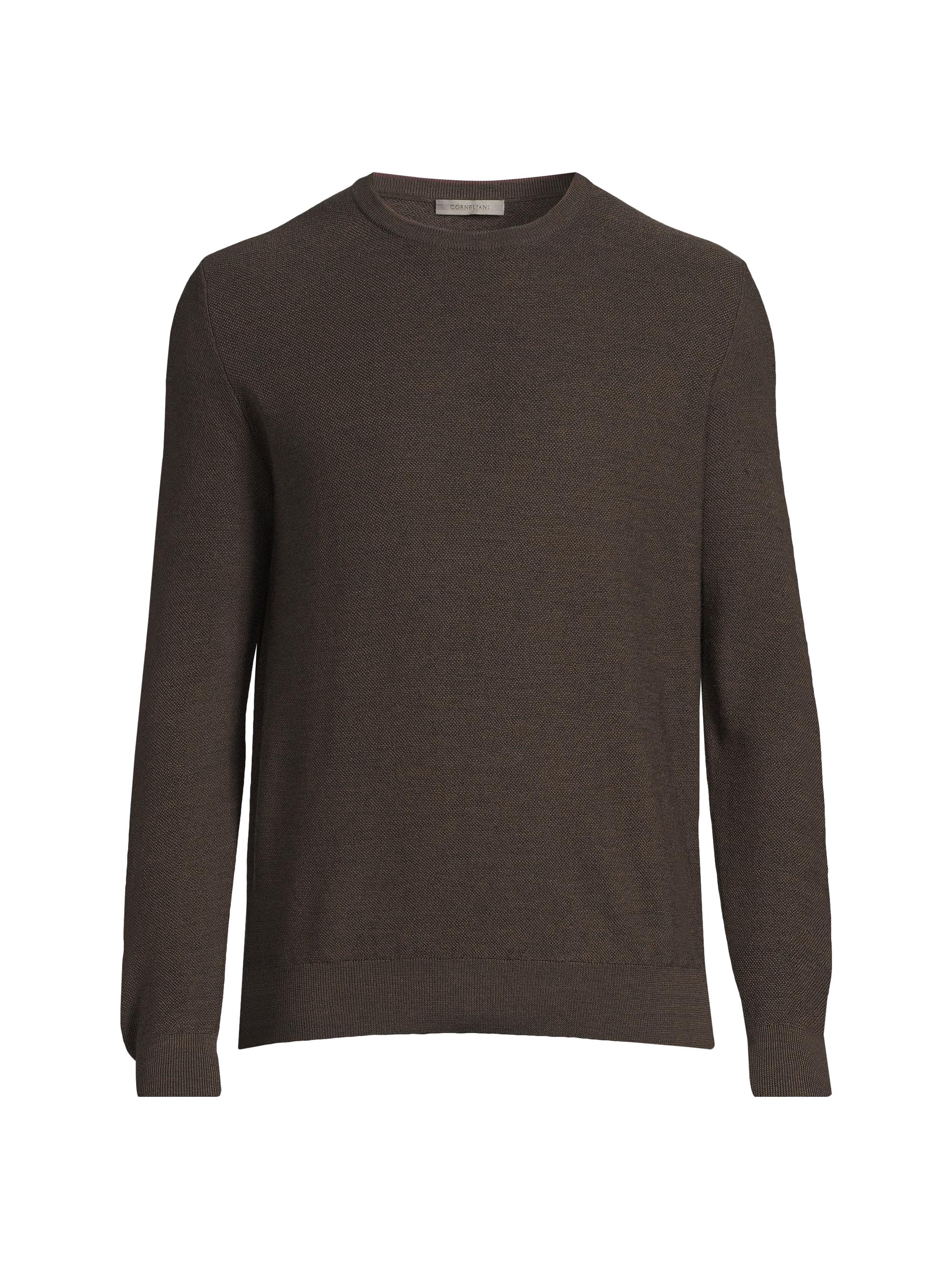 Corneliani Men's Birdseye Wool Crewneck Sweater - Brown