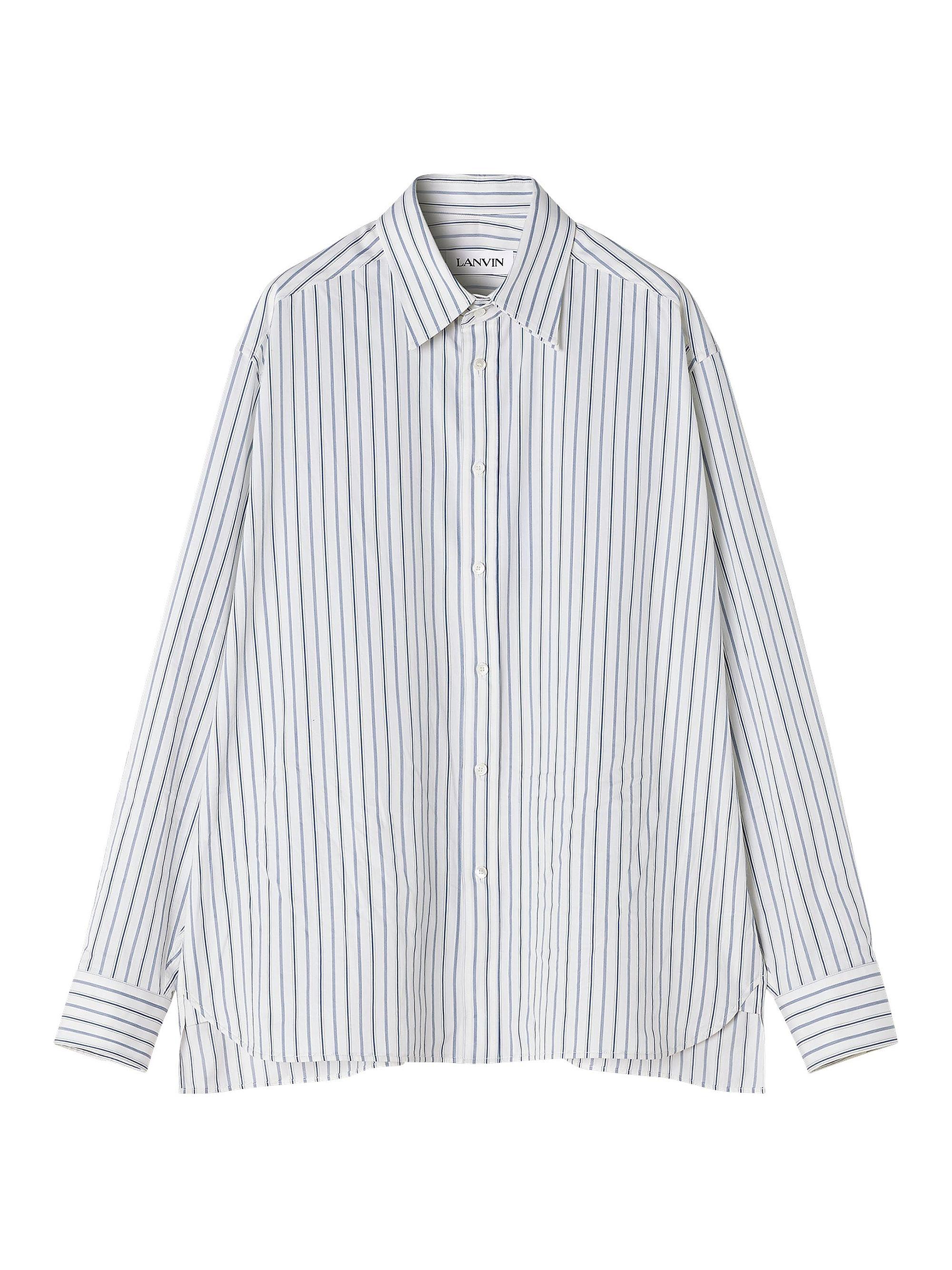 Lanvin Men's Oversized Striped Cotton Poplin Shirt - Whiteblacknavy