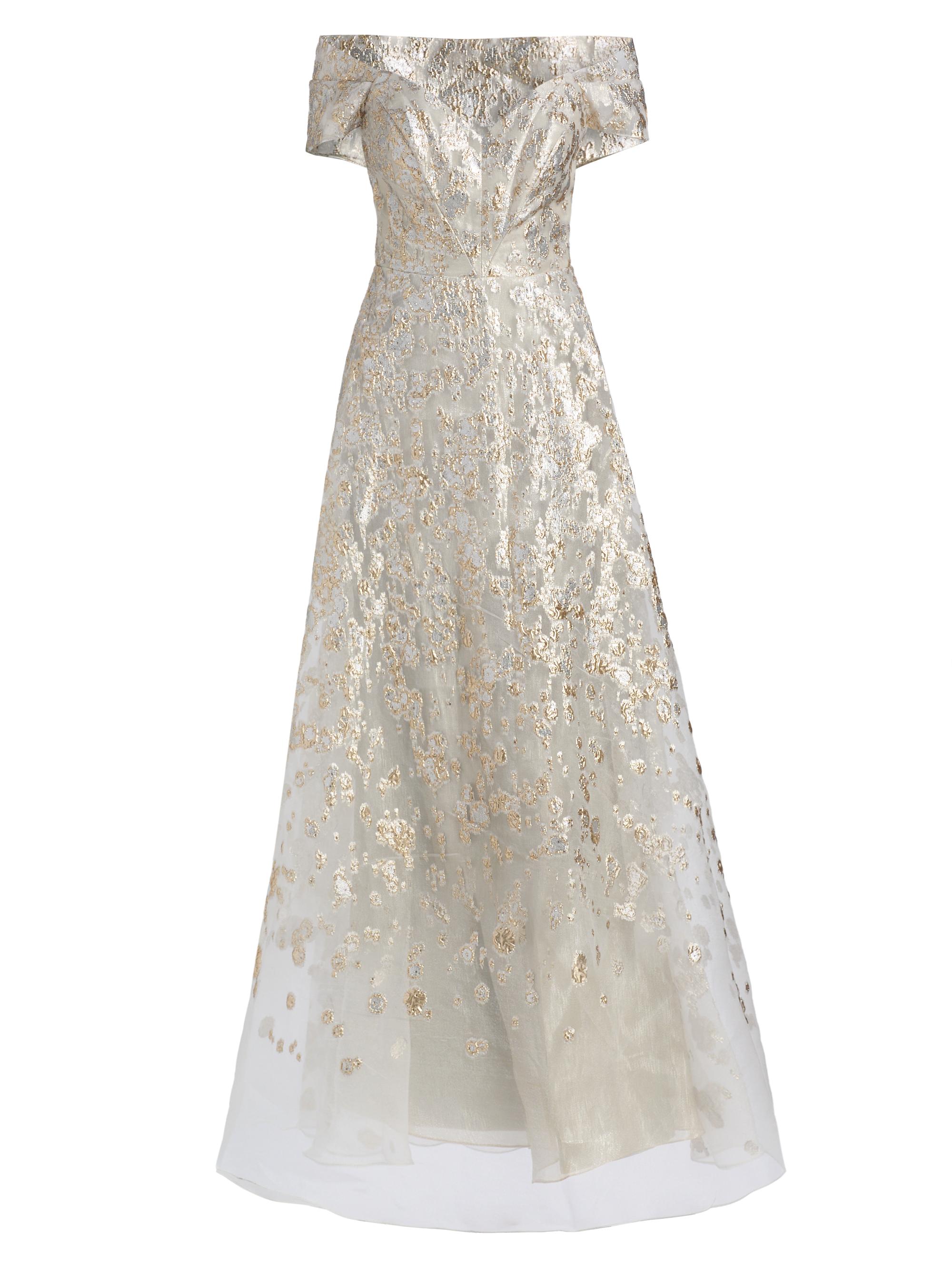 Oscar de la Renta Draped Lamé Mousseline V-Neck Gown | Saks Fifth