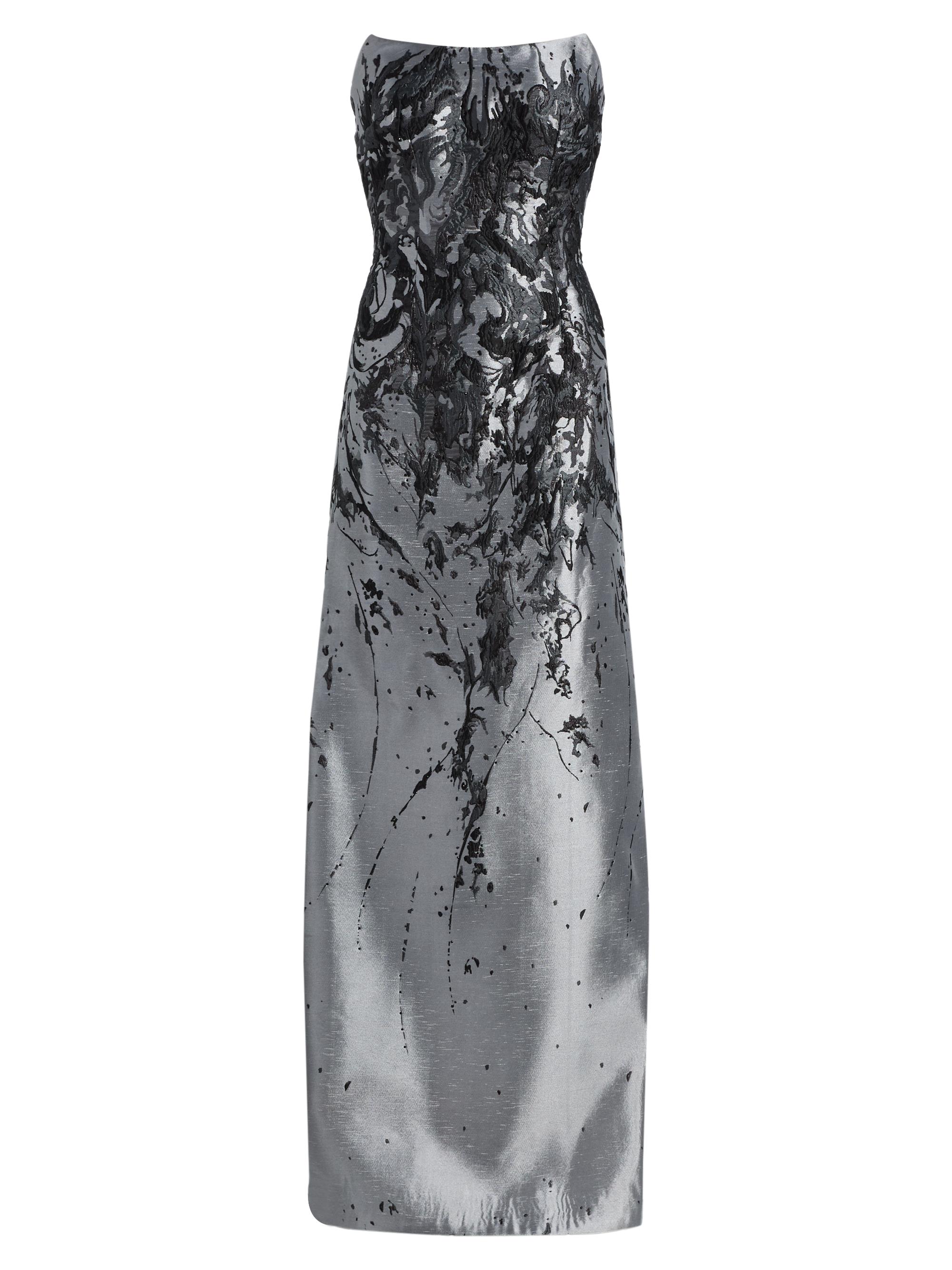 Gathered Brocade Strapless A-Line Gown