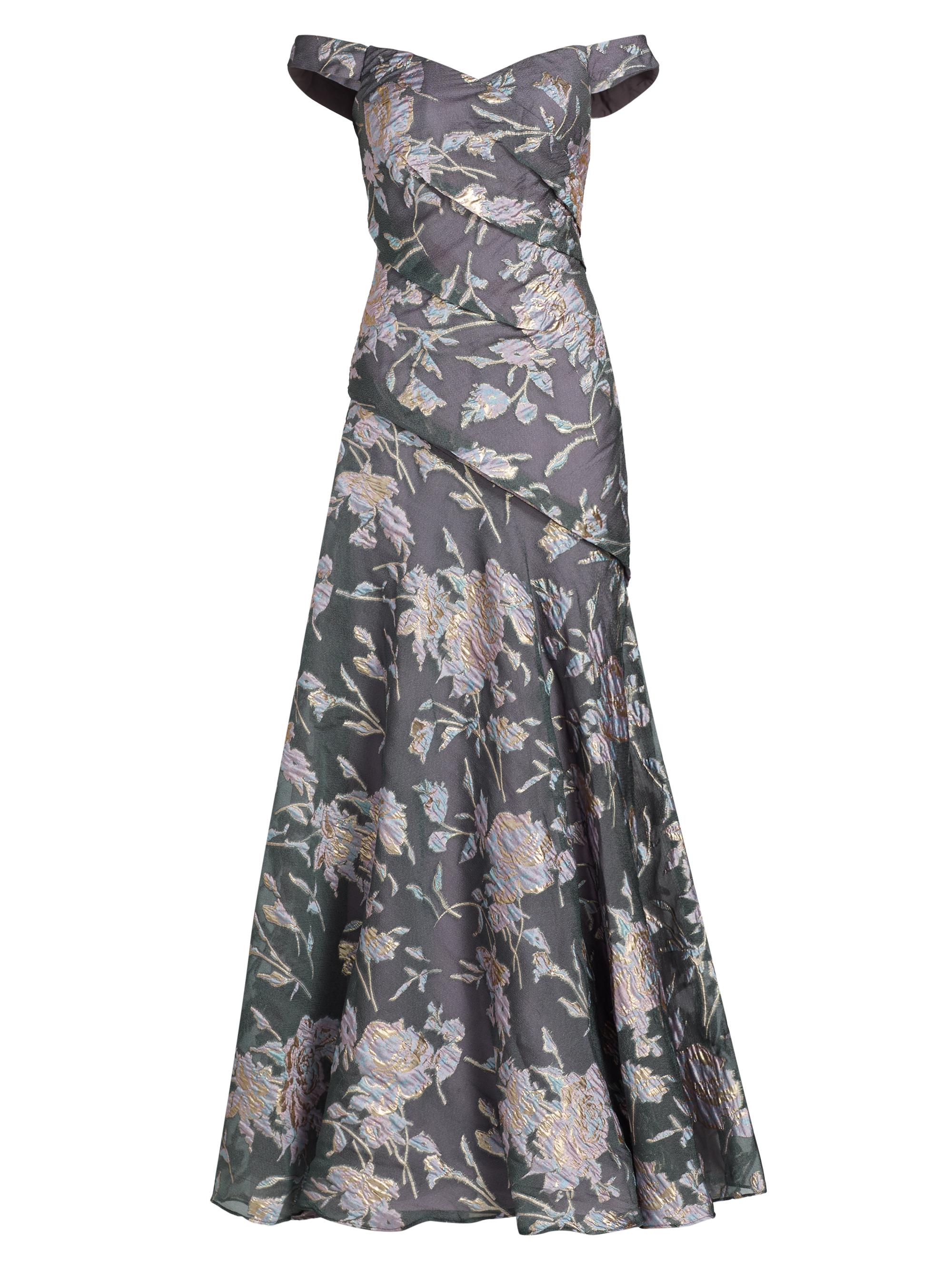 Floral Fil Coupé Bias Off-the-Shoulder Gown