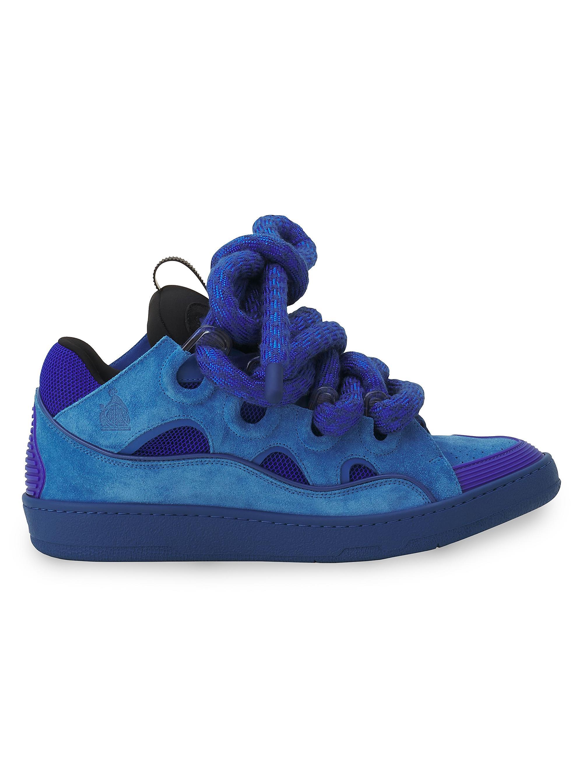 Lanvin Men's Curb Sneakers in Leather with Snake Laces - Blue Black