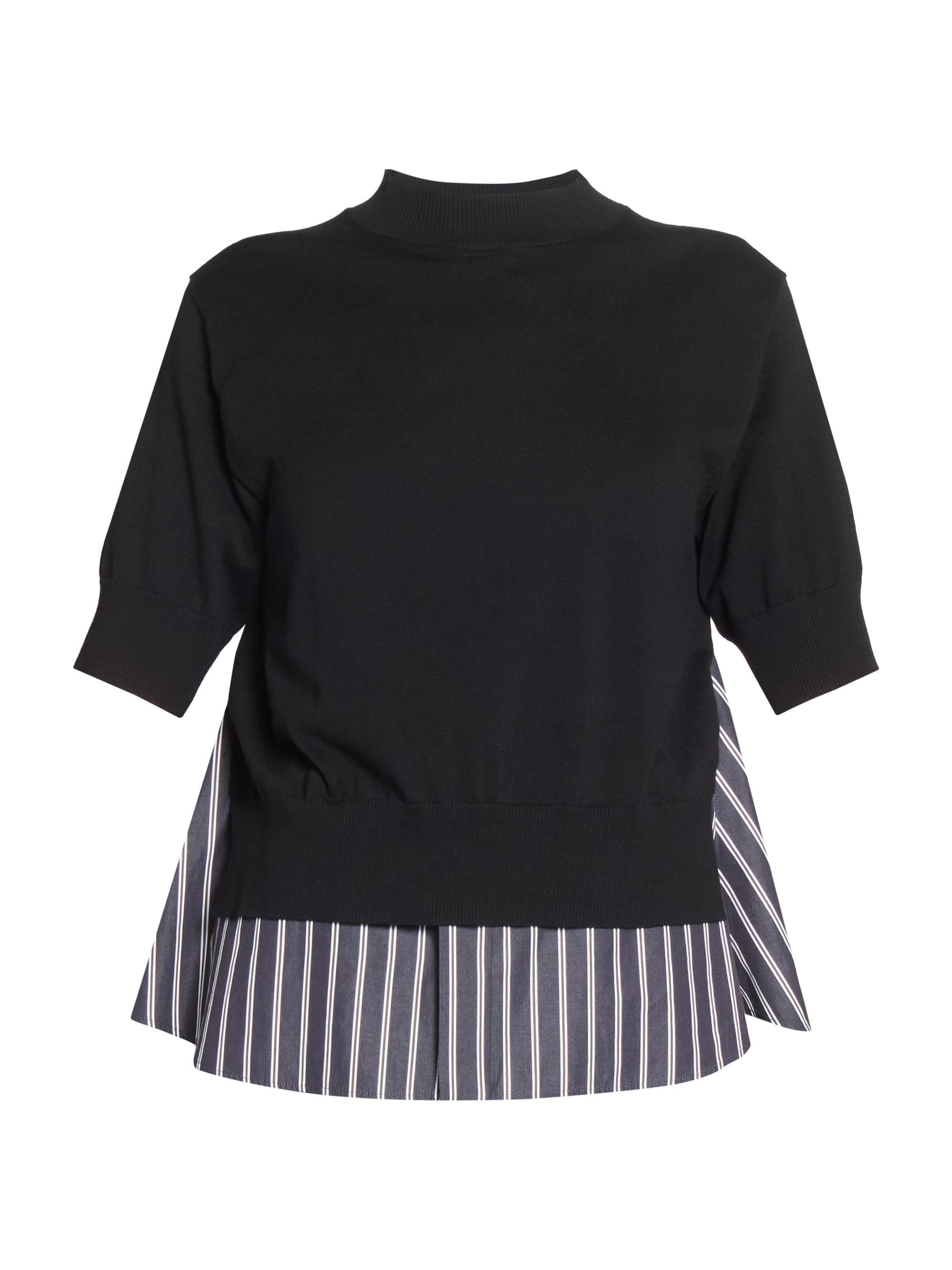 Sacai Women's Cotton Poplin Knit Sweater - Black Dark Navy Stripe