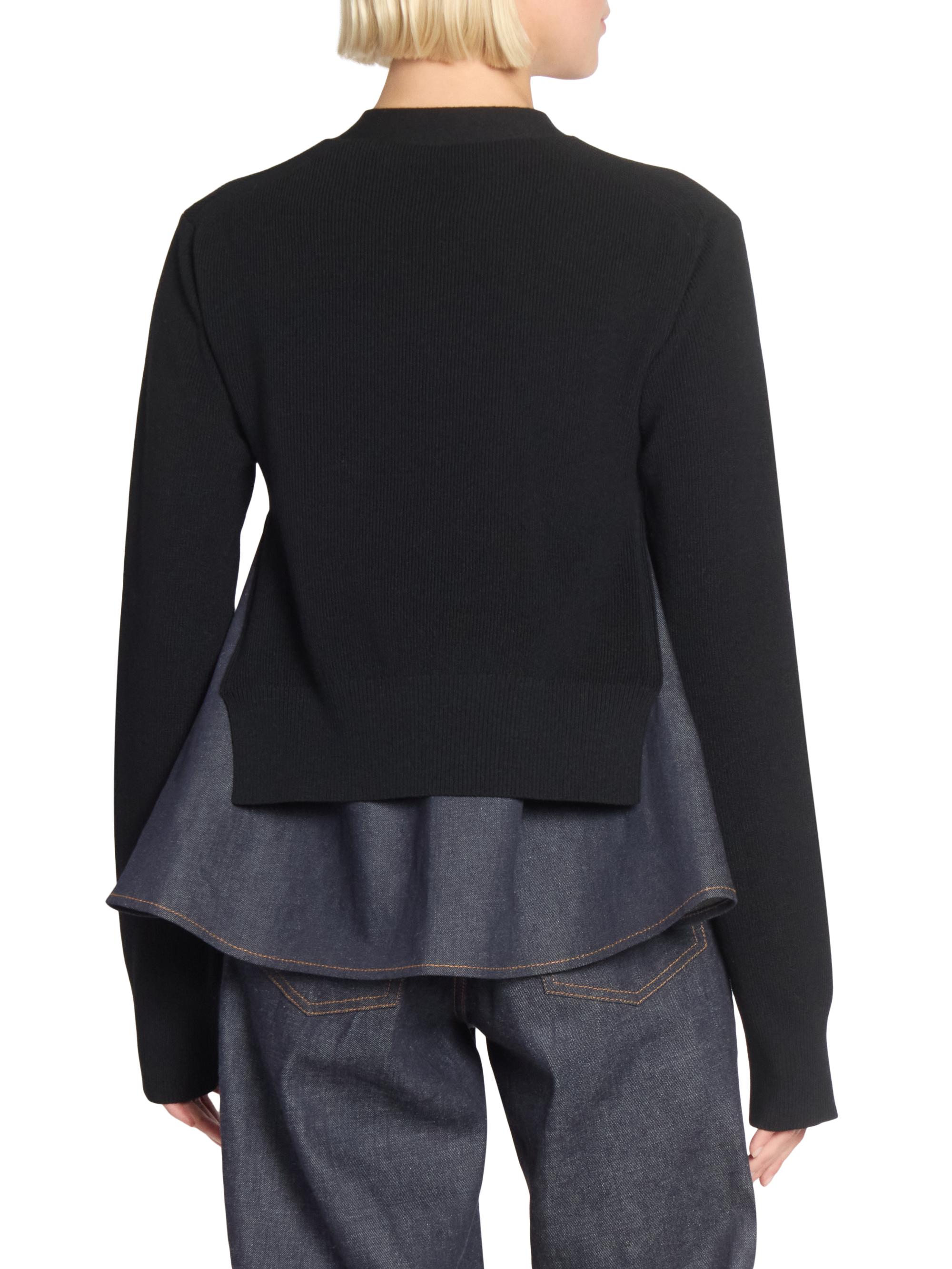 Sacai Denim & Rib-Knit V-Neck Cardigan | Saks Fifth Avenue