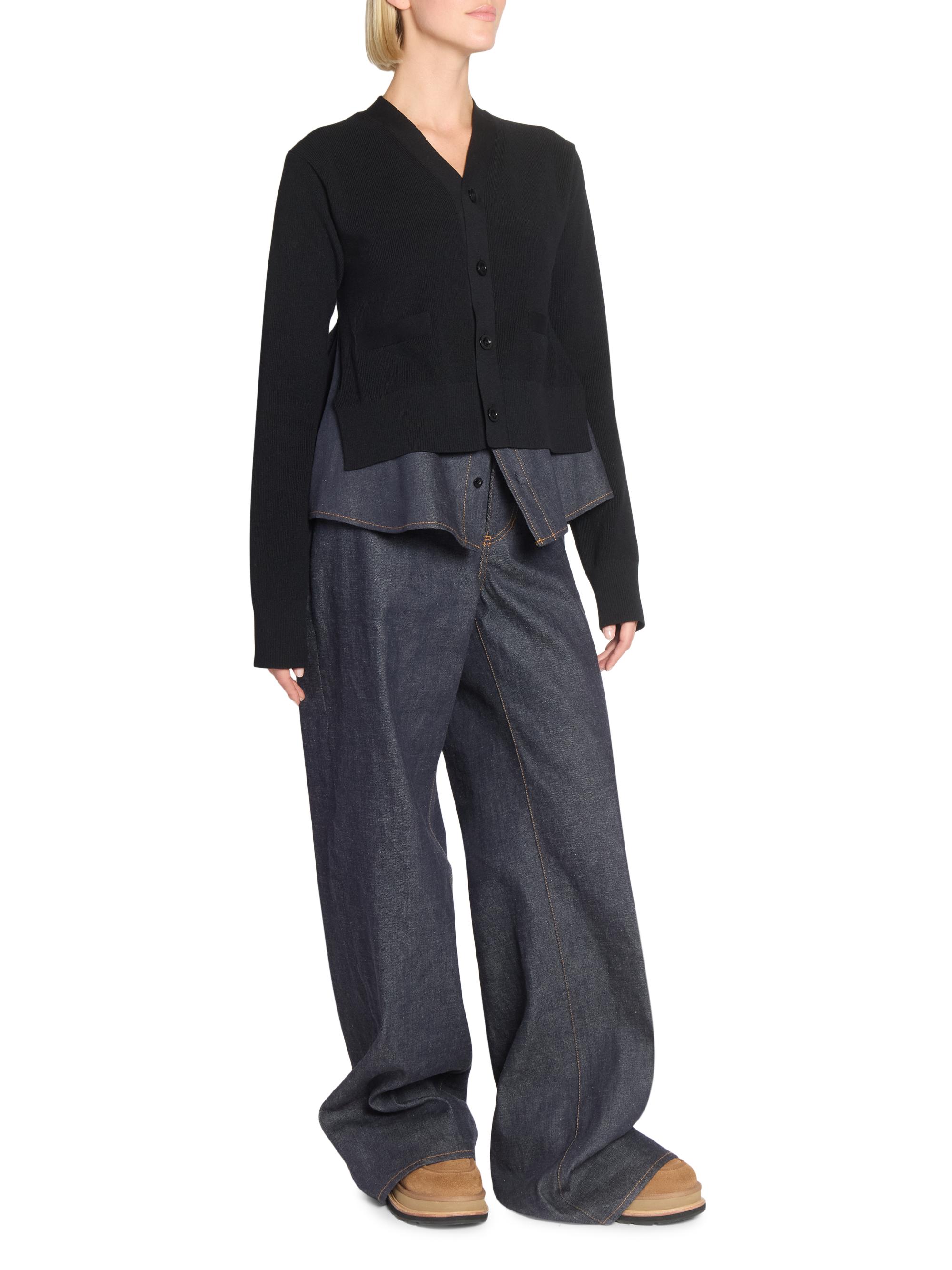 Sacai Denim & Rib-Knit V-Neck Cardigan | Saks Fifth Avenue